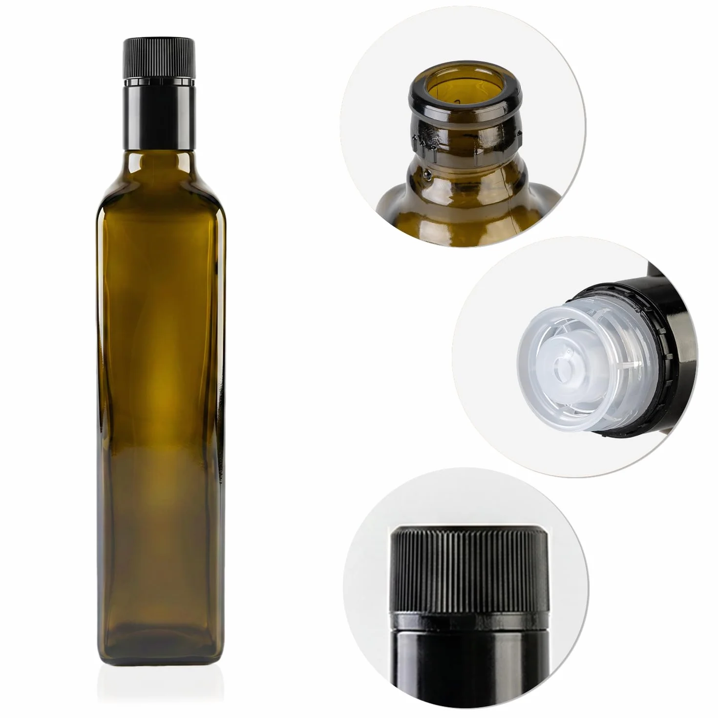 20 sztuk szklanych butelek Marasca 500 ml w kolorze oliwkowym z zamknięciem Guala – na oliwę z oliwek, ocet i oliwę
