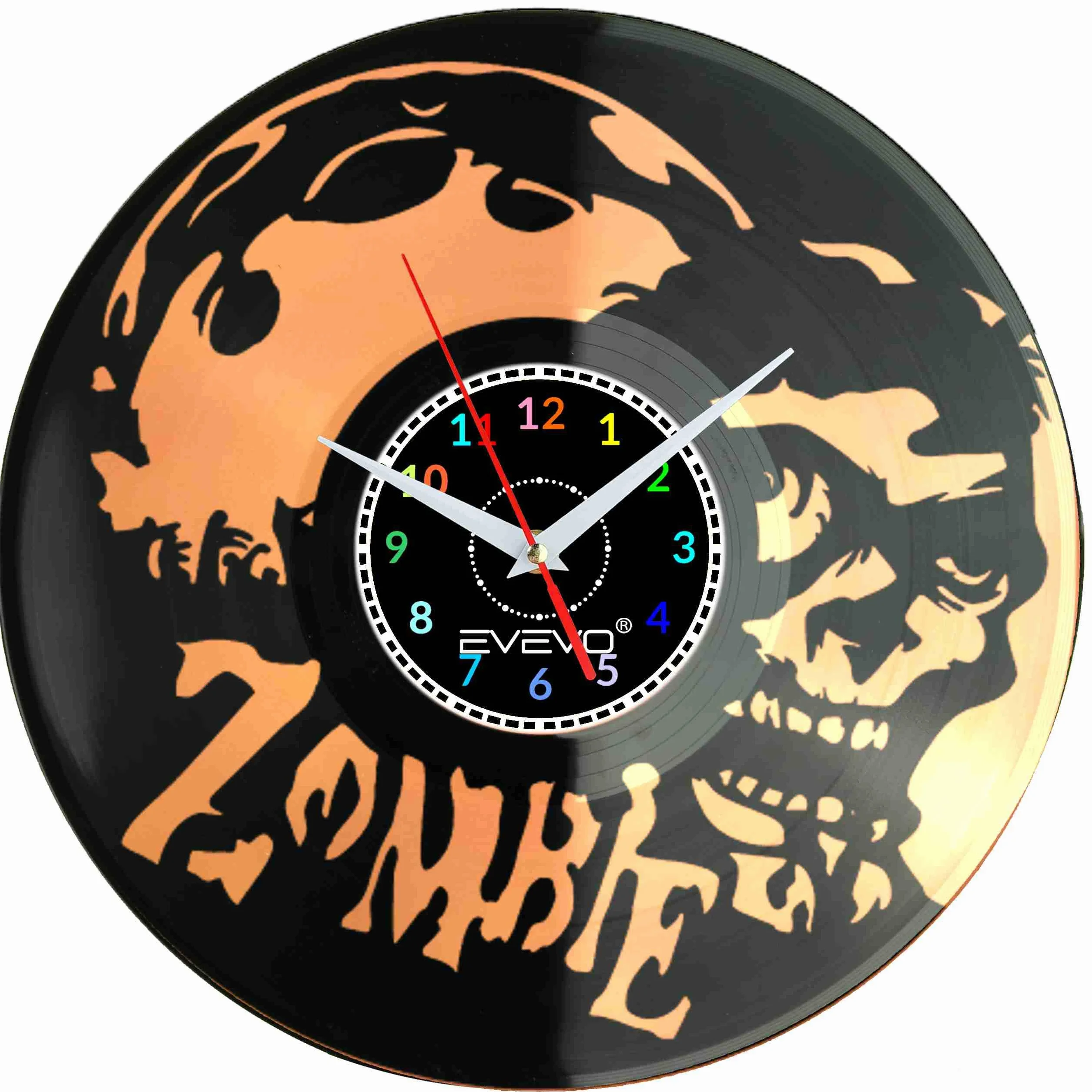 ZOMBIE ZEGAR ŚCIENNY FLUORESCENCYJNE TŁO PŁYTA WINYLOWA PREZENT UPOMINEK URODZINY DLA NIEJ DLA NIEGO F0001