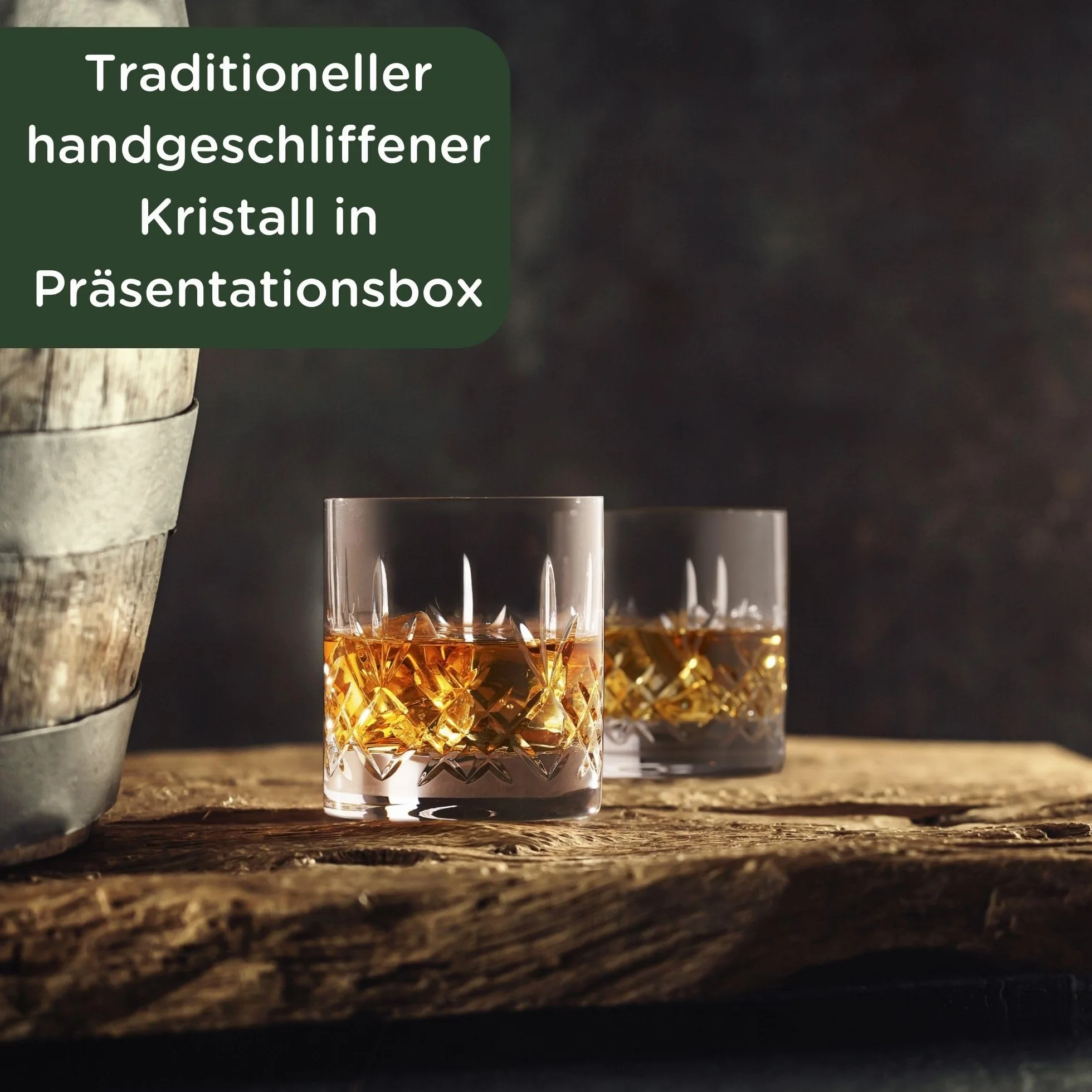 Szklanki do whisky, kryształowe szklanki do whisky, szlifowane szklanki, tradycyjne, bezołowiowe, o wysokiej przejrzystości, zestaw 2 szt., 310 ml, pudełko z satynową podszewką,