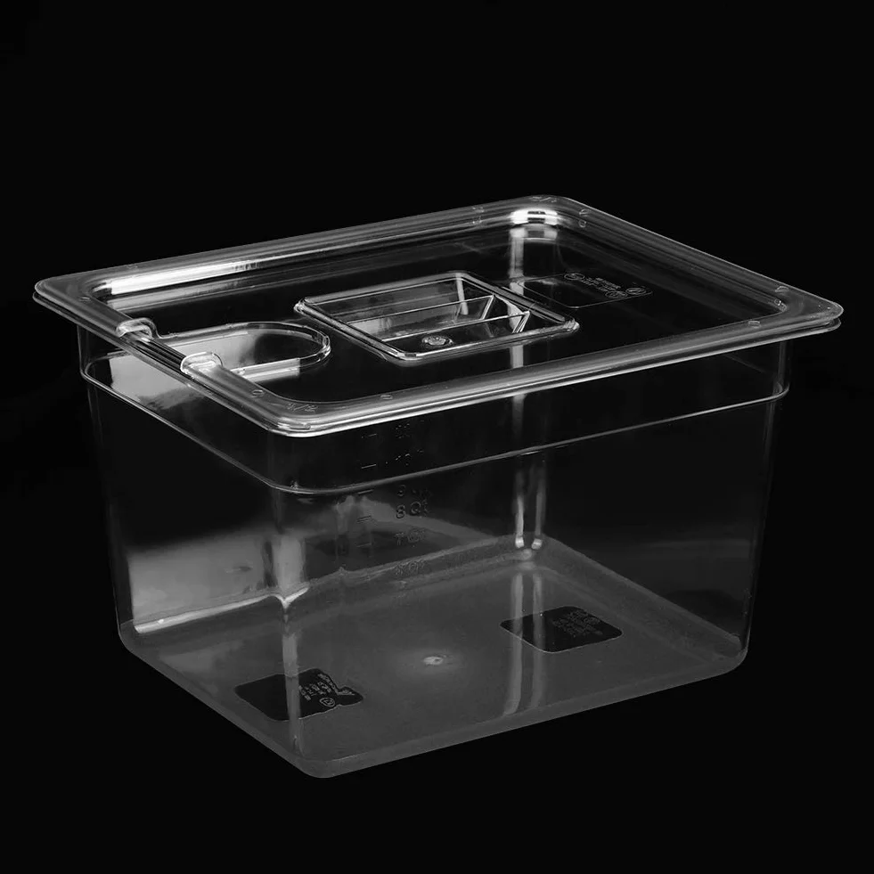 Składany Pojemnik Sous Vide z pokrywą na Zawiasach 11L pojemność 265x325x200mm Rozmiar Spożywczy PC materiał do Cyrkulatora Kuchenka Kulinarna