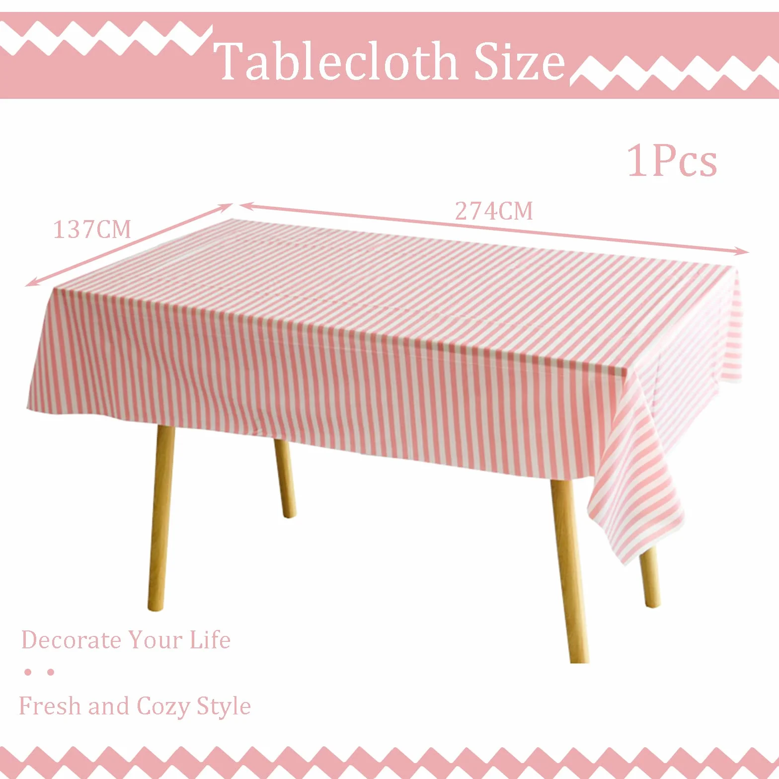 137 x 274 cm różowe i białe paski obrus obrus na imprezę, jednorazowy prostokątny obrus plastikowy różowy obrus impreza na piknik, baby shower, ślub, Boże Narodzenie, dekoracje urodzinowe