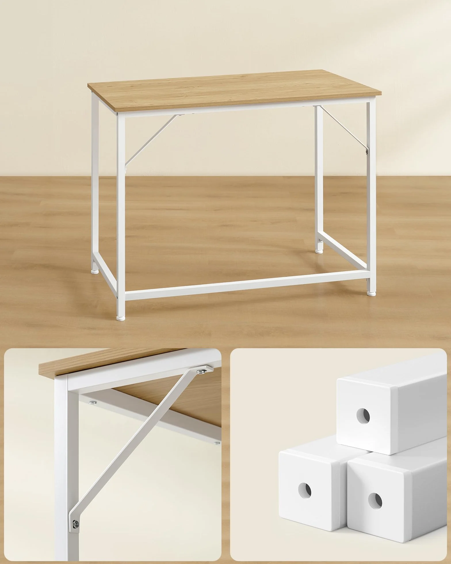 VASAGLE Biurko, małe biurko komputerowe, stół biurowy, do gabinetu, sypialnia, 100 x 50 x 76 cm, styl nowoczesny, metalowa rama, naturalny dąb-perłowa biel LWD041W70V1