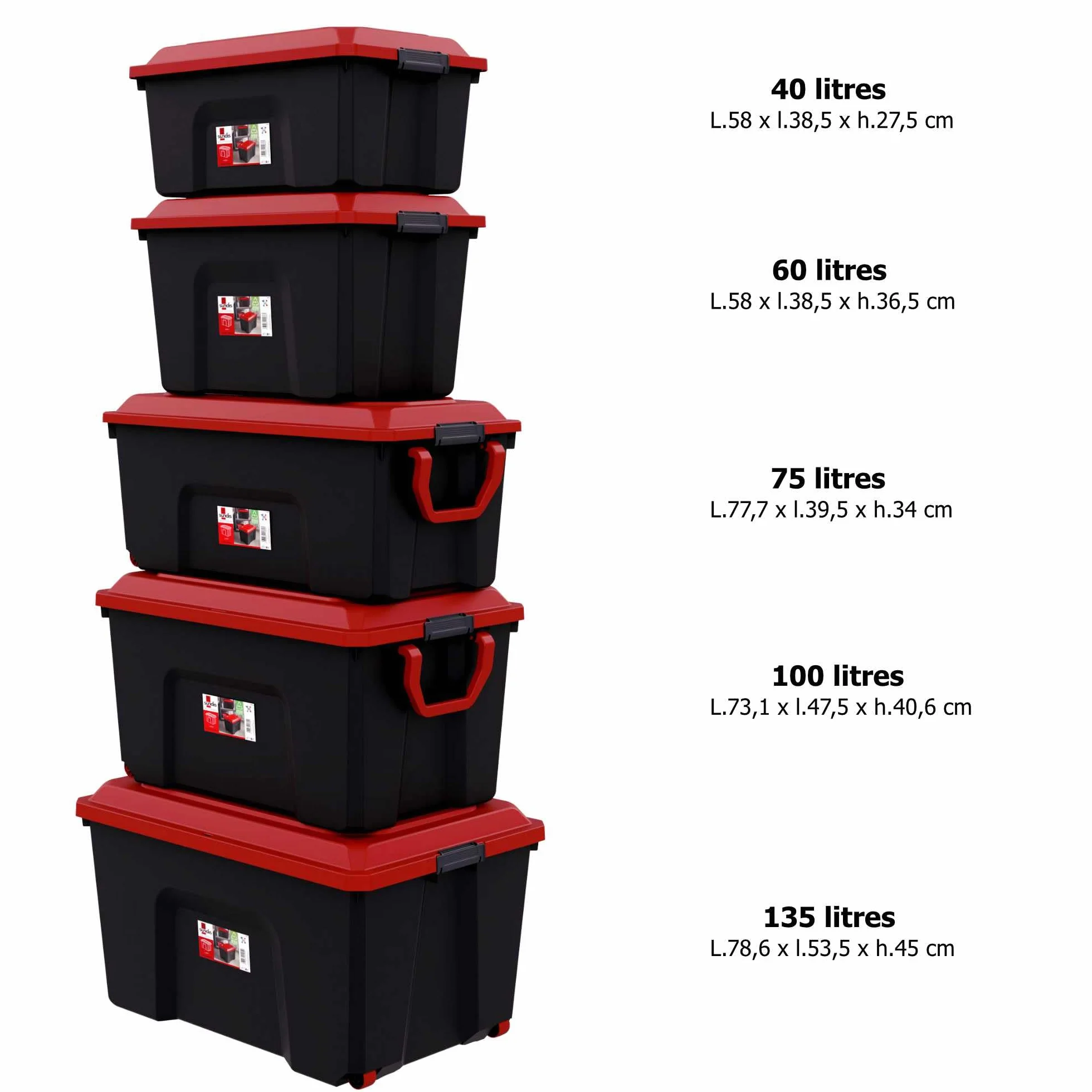 SUNDIS Malle de rangement à roulettes LOCKER 135 l