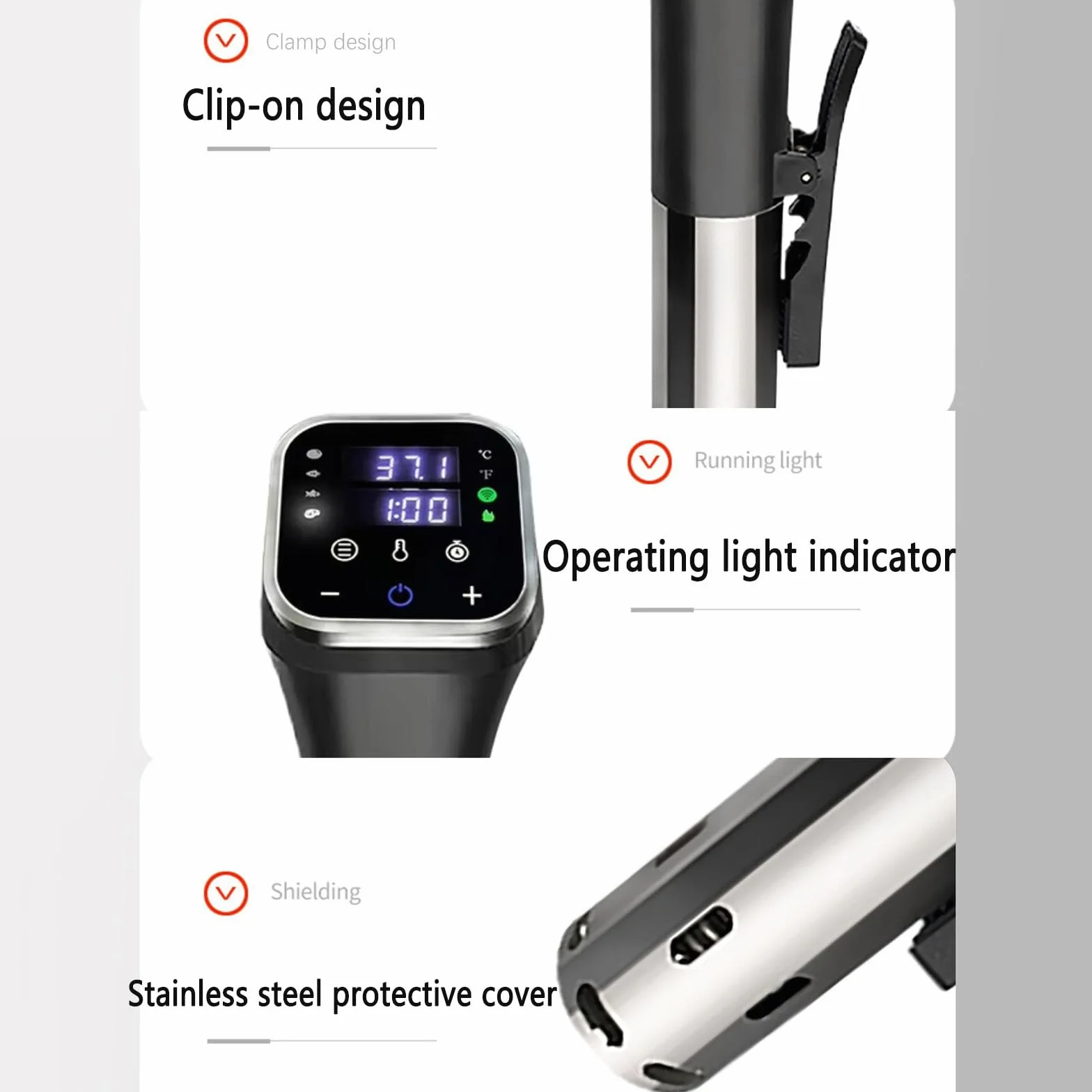 Urządzenie Do Gotowania Sous Vide Precision Cooker Z Ekranem LCD I Czułą Sondą Temperatury, Mocowane Na Klips, Trójwymiarowy Obieg Wody, Regulacja Temperatury W Zakresie 25°C–95°C