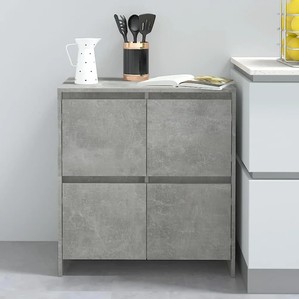 Kredens zestaw 2 betonowych szarych, 70 x 41 x 75 cm, materiał drewnopochodny, z 4 drzwiami, przestronne miejsce do przechowywania, do salonu, kuchni, jadalni, uniwersalna szafka do