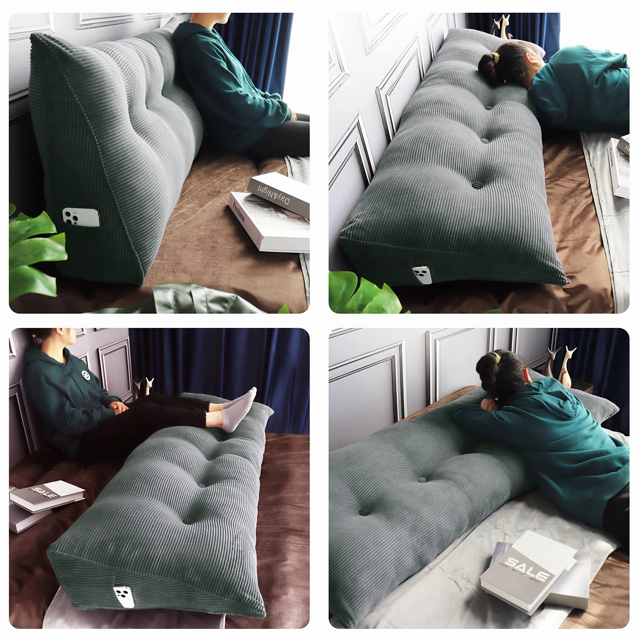 VERCART Poduszka pod plecy, oparcie łóżka, poduszka klinowa, zagłówek, wyściełana, poduszka do czytania, poduszka na ścianę, poduszka lędźwiowa, poduszka na sofę, poduszka podpierająca, poduszka pod