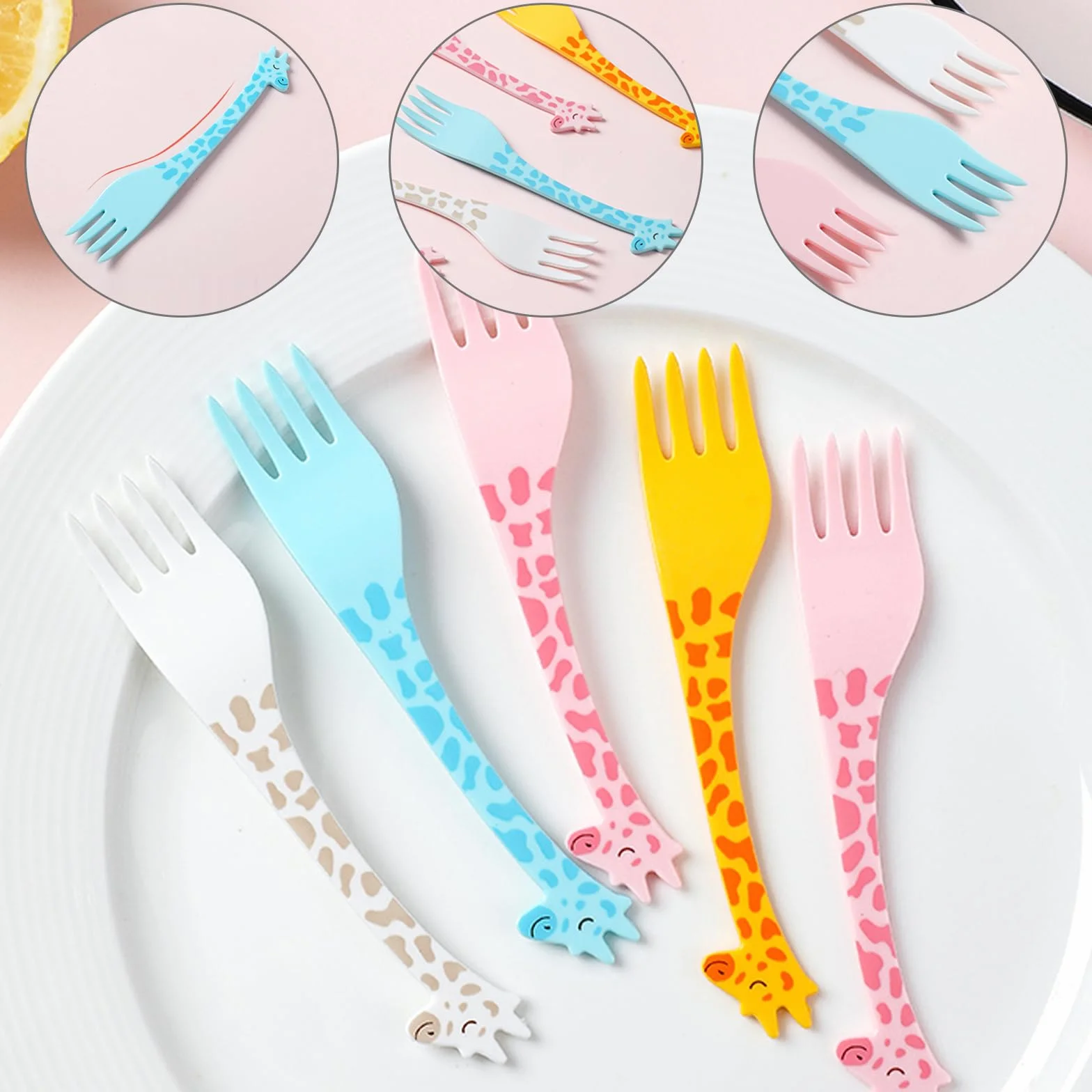12 sztuk widelców do owoców z tworzywa sztucznego, żyrafa, mini widelce do owoców dla dzieci, kolorowe, wielokrotnego użytku, do dekoracji na lunch bento, na imprezę, urodziny, popołudniową