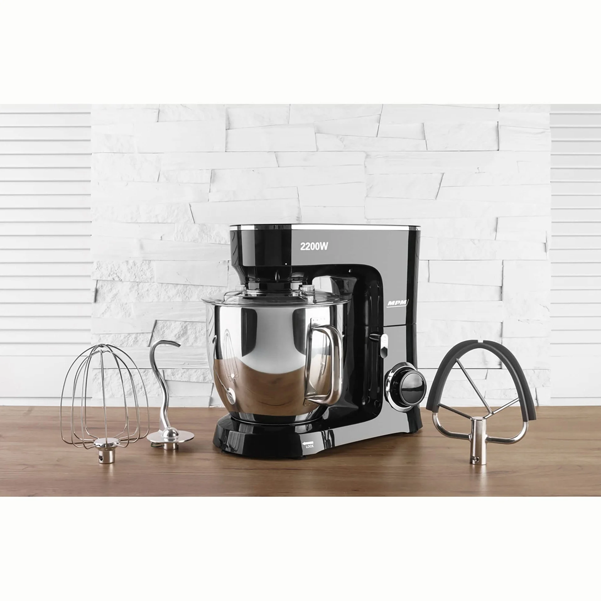 MPM MRK-19B robot kuchenny, piekarnia, profesjonalny blender, ugniatarka, ciasto, orbital + waga, 2200 W, maks. 6,5 l, miska ze stali nierdzewnej, 6 stopni prędkości + funkcja pulsu, system