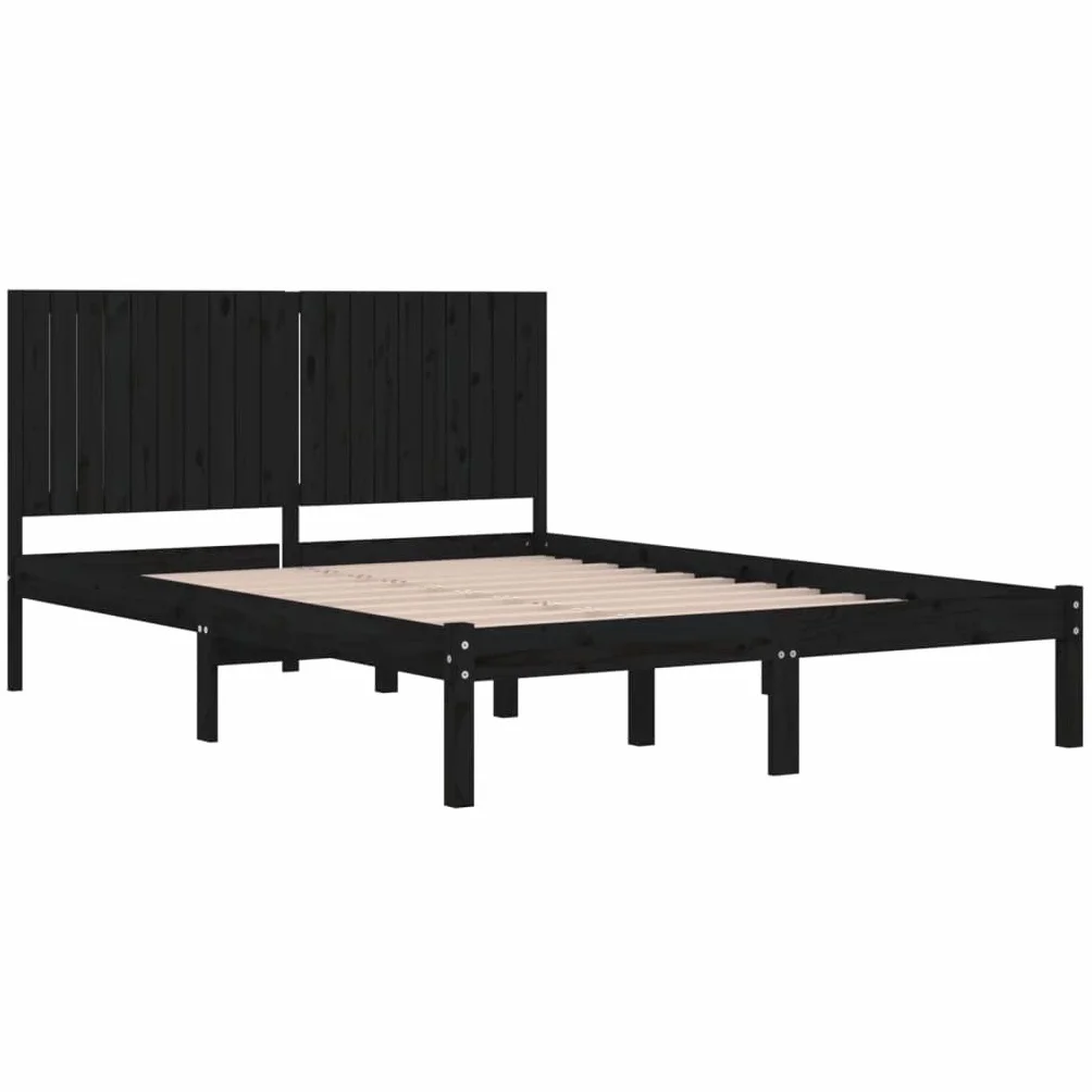 lite drewno sosnowe z zagłówkiem klasyczny 200x200 cm czarny | Rama łóżka czarna lite drewno sosnowe 200x200 cm z zagłówkiem do sypialni