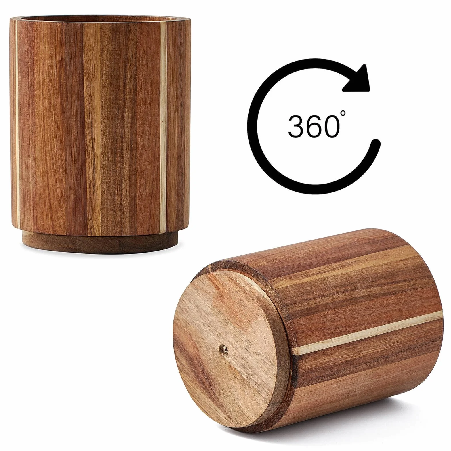 Uchwyt na przybory kuchenne z drewna akacjowego na blat, obracany o 360°, dekoracja kuchni w stylu rustykalnym, 18 cm