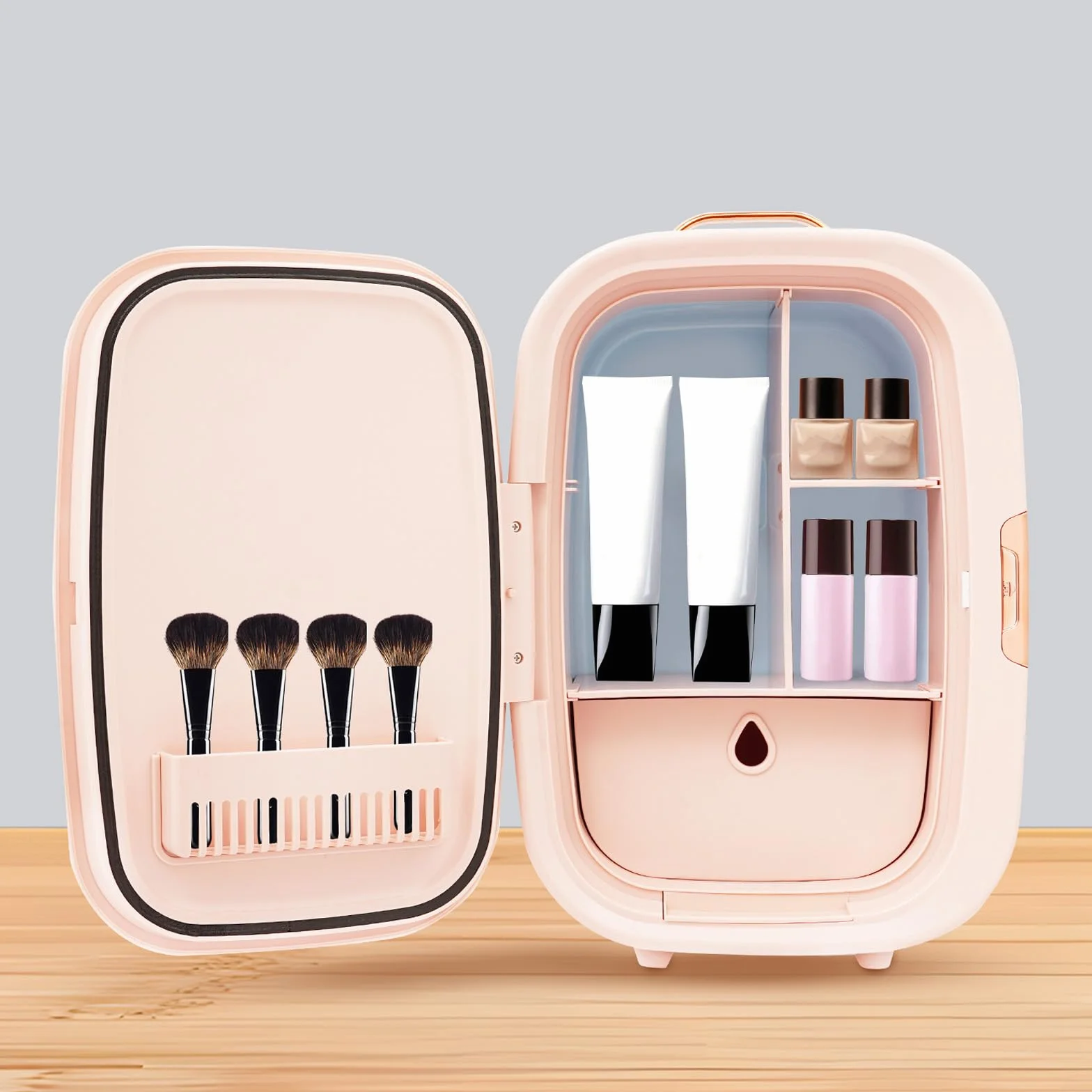 Mini lodówka kosmetyczna, mini lodówka z 3-stopniowym lustrem LED, mała lodówka Skincare z funkcją chłodzenia i ogrzewania, do sypialni, biura i samochodu (różowa)