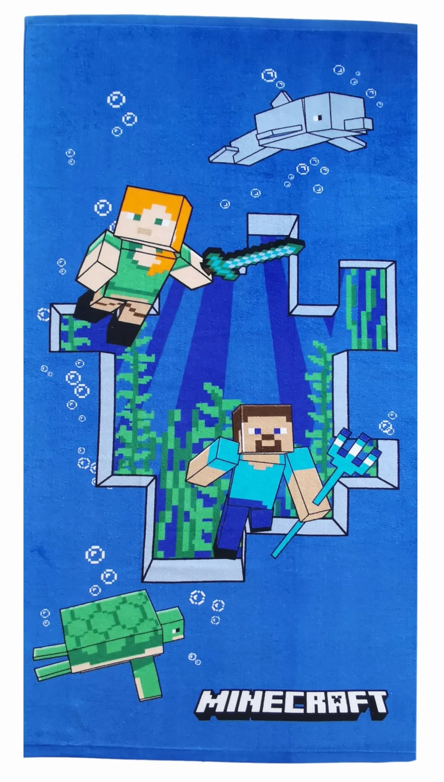 Theonoi Ręcznik kąpielowy dla dziewczynek i chłopców na plażę i prysznic - 100% bawełna, 70x140cm (Minecraft Steve Alex)