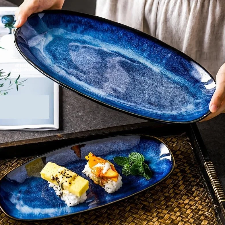 Talerze obiadowe, japońskie talerze do użytku domowego, talerz na ryby na parze, kreatywny talerz do sushi, bardzo odpowiedni do restauracji, hoteli itp. Talerze obiadowe można układać w stos