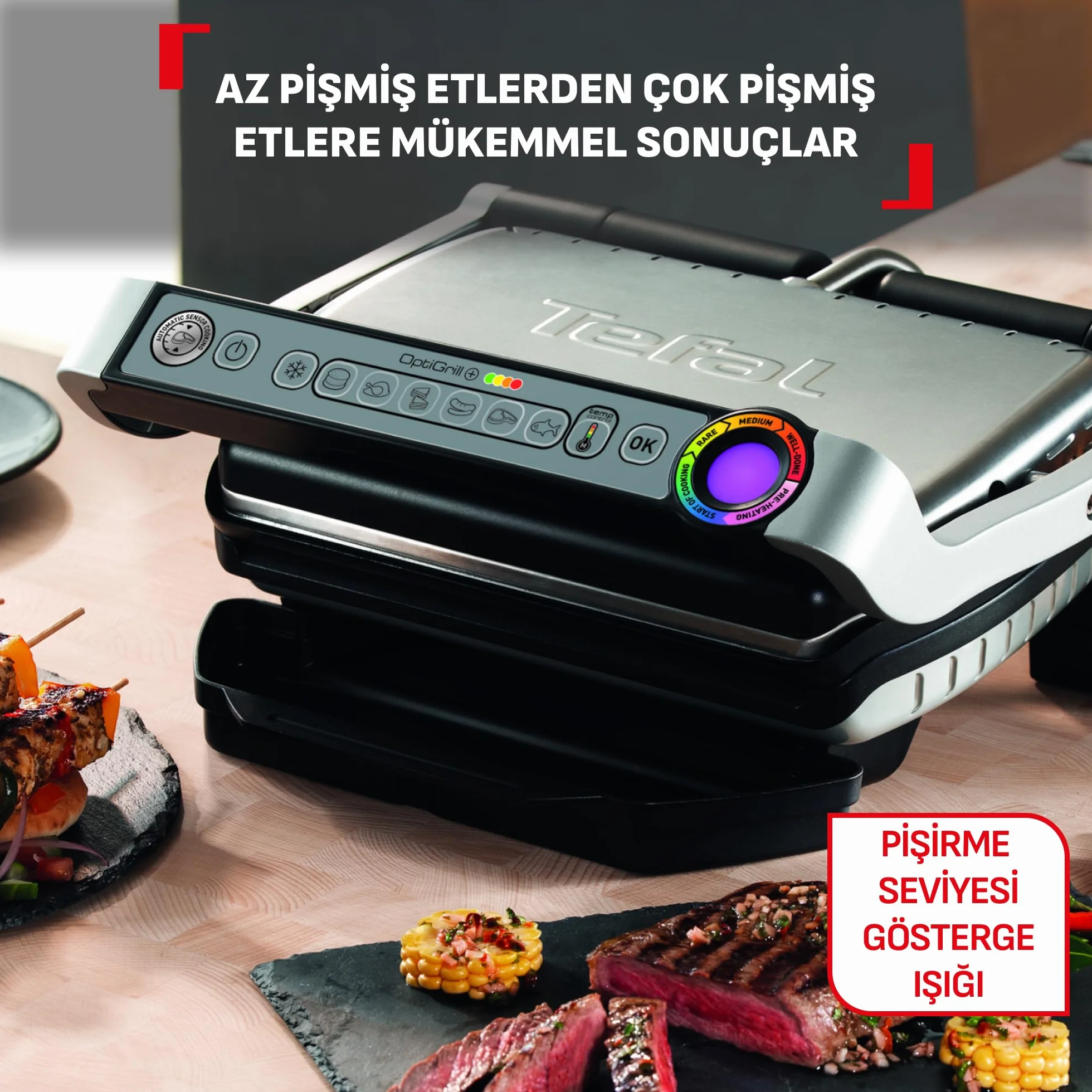 TEFAL OptiGrill+ GC712D Grill elektryczny, 2000W, 6 automatycznych programów, Wskaźnik poziomu wysmażenia Automatic Sensor Cooking, nieprzywierająca powłoka, Możliwość mycia w zmywarce, Srebrny