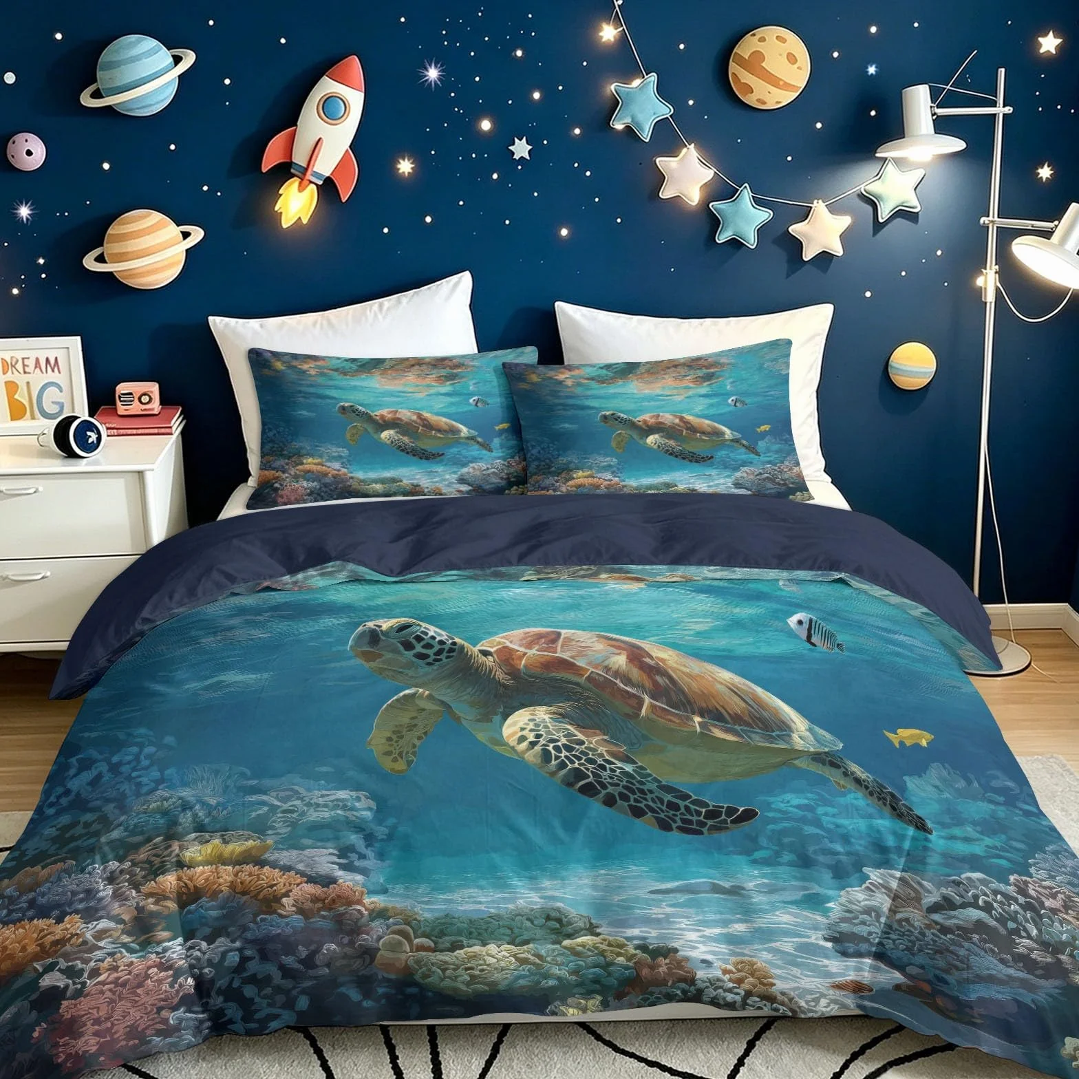 Marzycielska pościel 240 x 220 cm, dwustronna pościel z mikrofibry, z zamkiem błyskawicznym i 2 poszewkami na poduszkę 80 x 80 cm