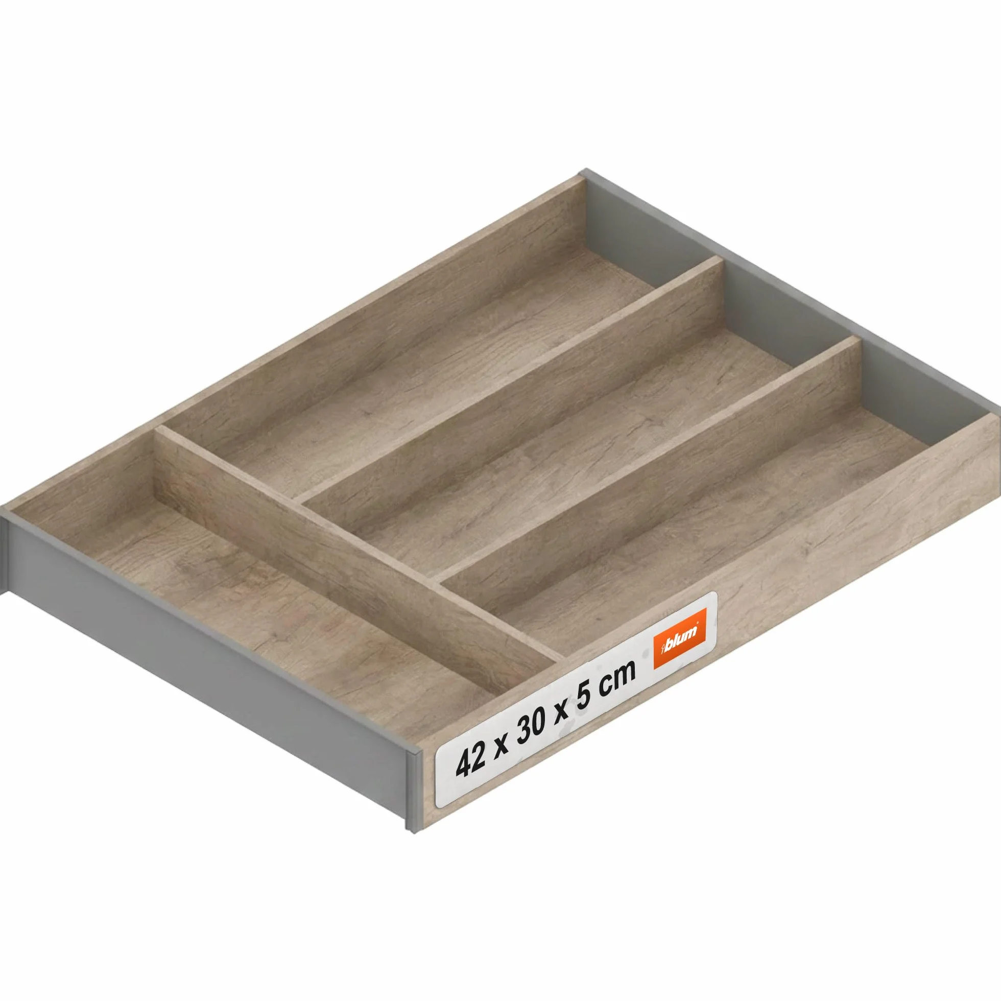 blum AMBIA-LINE wkład na sztućce | premium organizer szuflady do nowoczesnych kuchni i mebli | porządkuje sztućce | z nóżkami antypoślizgowymi | 42×30×5 cm | Dąb Nebraska
