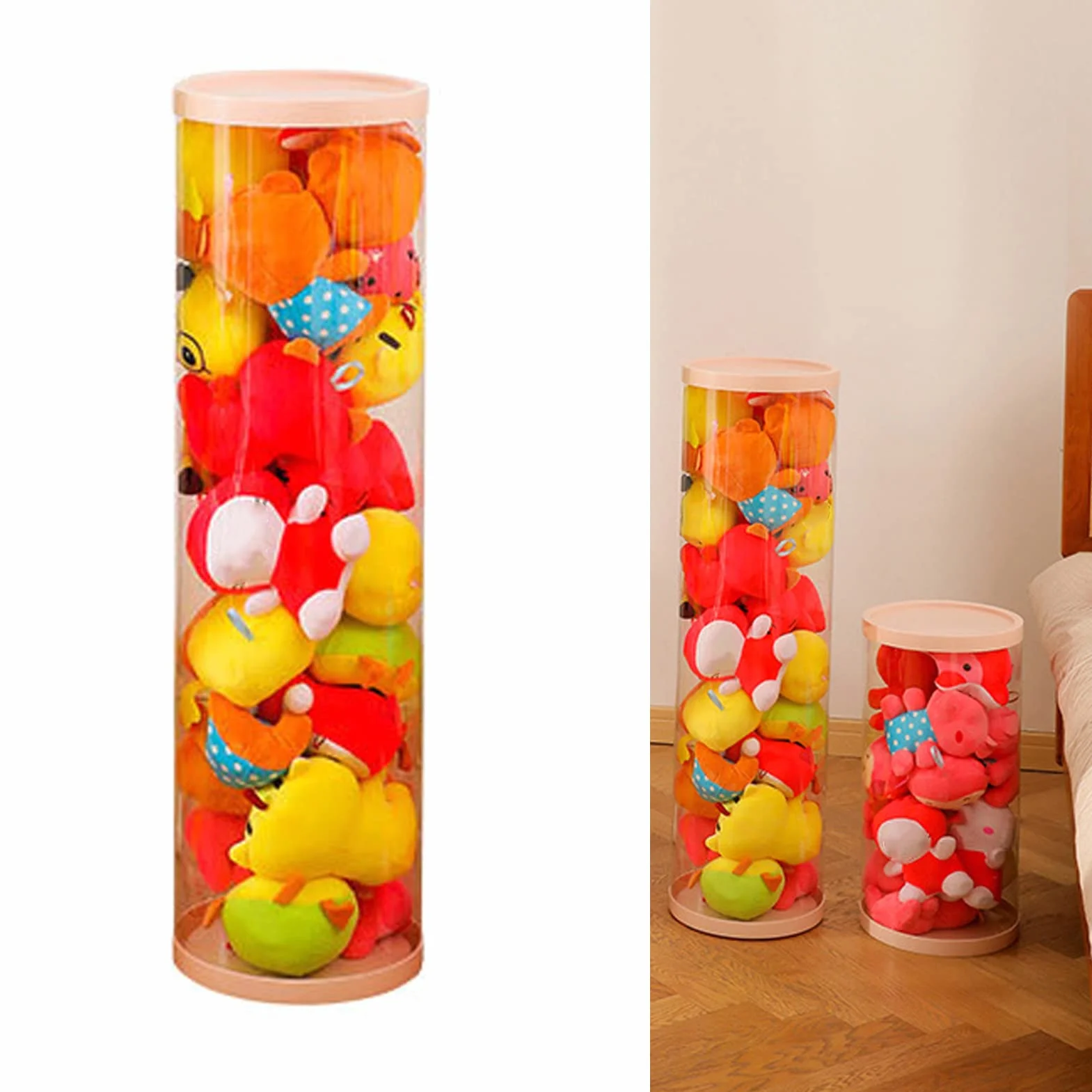 AMONIDA Wiadro do Przechowywania Lalek o Dużej Pojemności, Przezroczysty PVC, Obrotowy Organizer do Ekspozycji Zabawek dla Domu 26 Cm (90 cm / 35,4 cala)