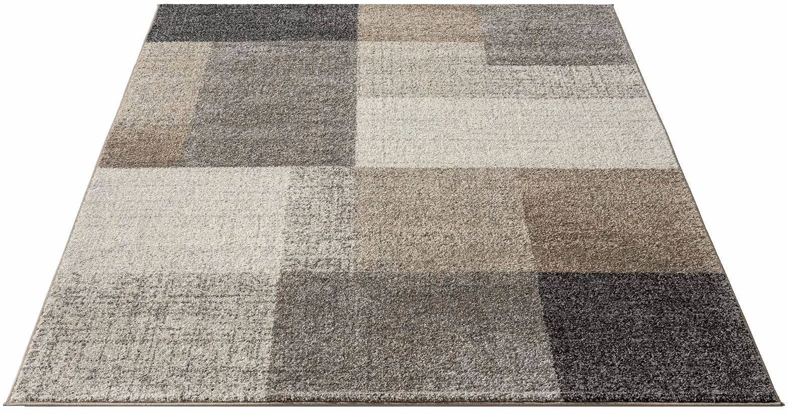 the carpet Dywan Pearl, nowoczesny, z krótkim włosiem, do salonu, sypialni, cięcie konturowe, geometryczny wzór, w kratę, kolor beżowy, 140 x 200 cm