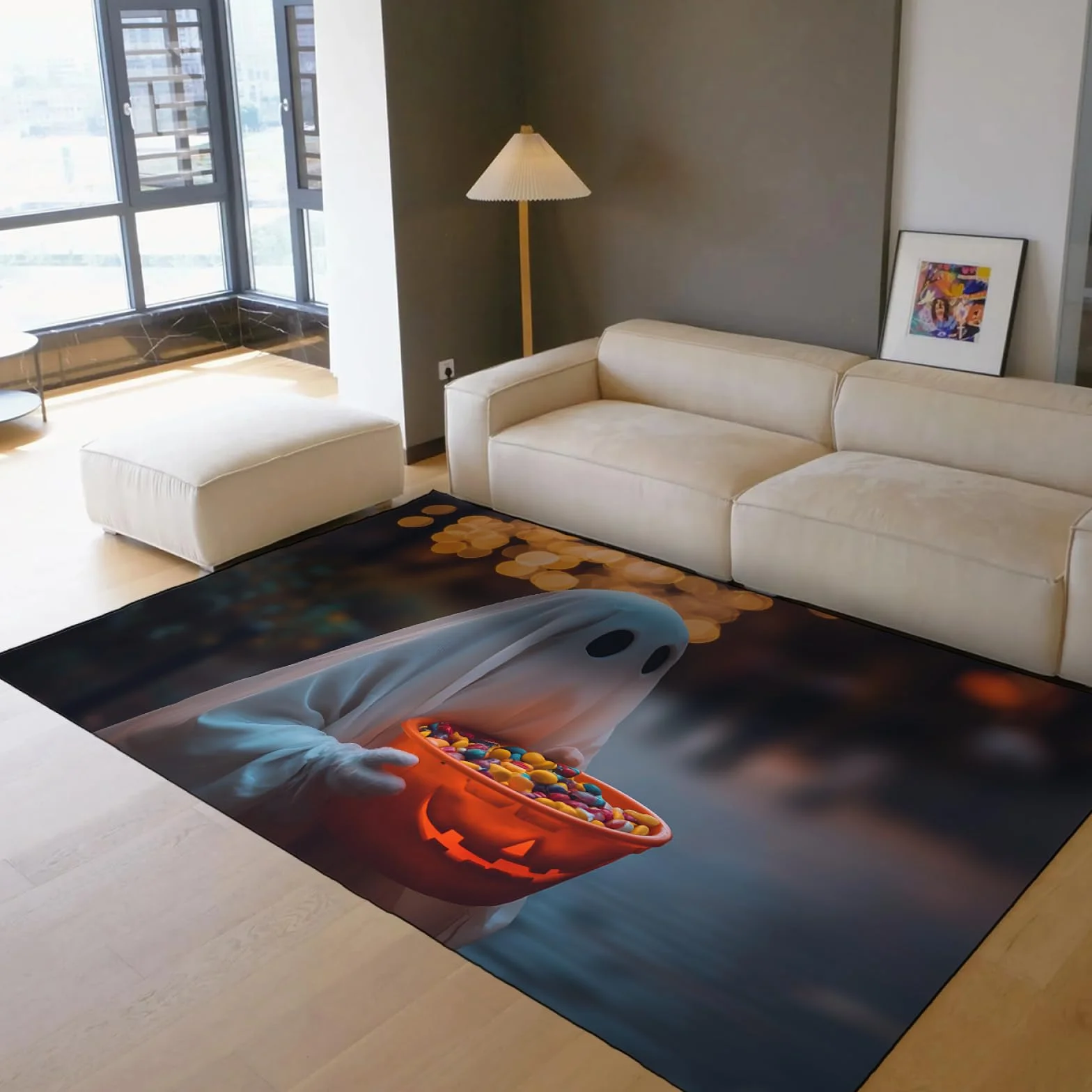 Halloweenowa mata kuchenna śliczne duchy dywan 180x270cm zmywalne kolorowe cukierki antypoślizgowe do dekoracji wnętrz kuchnia Halloween akcesoria dekoracyjne
