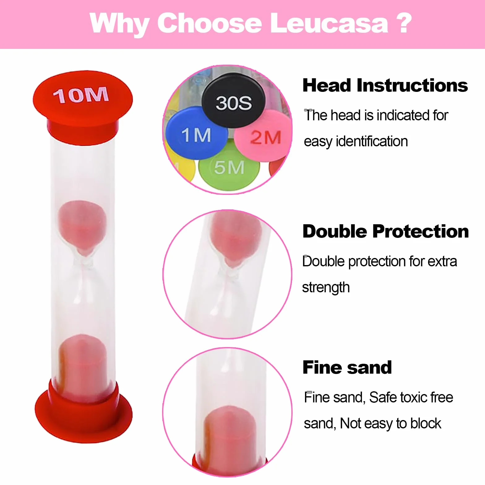Klepsydra zestaw 6 sztuk 30 sek. / 1 min / 2 min / 3 min / 5 min / 10 min, dla dzieci, do szkoły, biura, aktywności sterowane czasowo