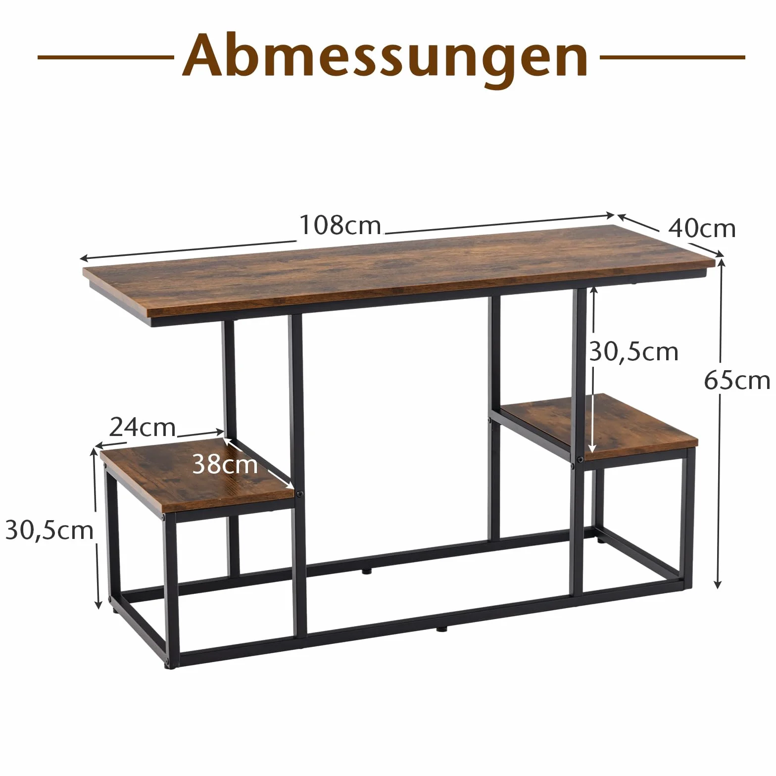 GOPLUS Konsola TV do 50" z Półkami Metalowa Rama 108x40x65 cm Rustykalny Brąz