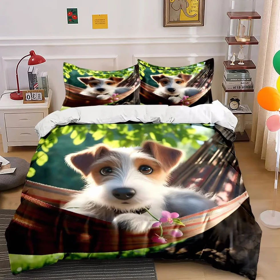 Poszwa na kołdrę 200x200 Nastolatek Jack Russel Terrier 2-osobowy zestaw pościeli z zamkiem błyskawicznym i 2 poszewkami na poduszki 65x65 cm - Miękka oddychająca poszwa na kołdrę z mikrofibry