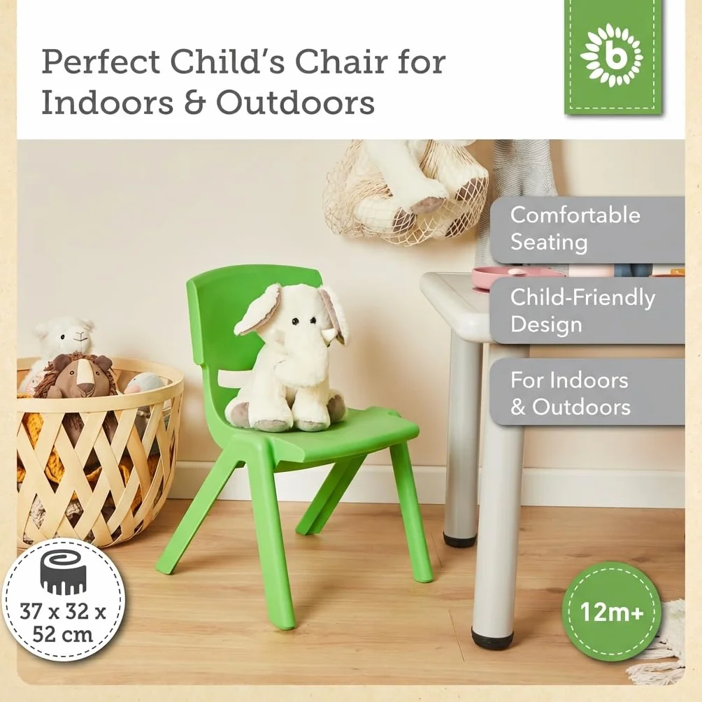 Bieco 0400002 krzesło dziecięce z tworzywa sztucznego można układać w stos, ok. 53 x 33 x 28 cm, zielone