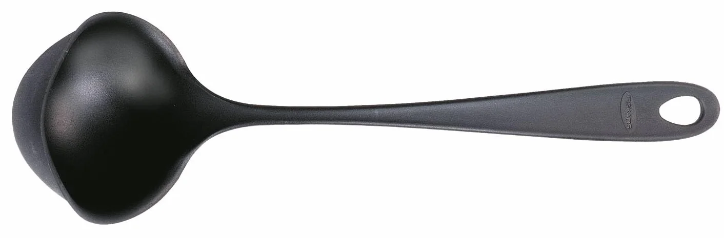 Fiskars Łyżka do zupy z niekapiącym brzegiem, Essential, Plastik, Długość: 28 cm, Pojemność: 100 ml, Dla prawo- i leworęcznych, Czarna, 1065594