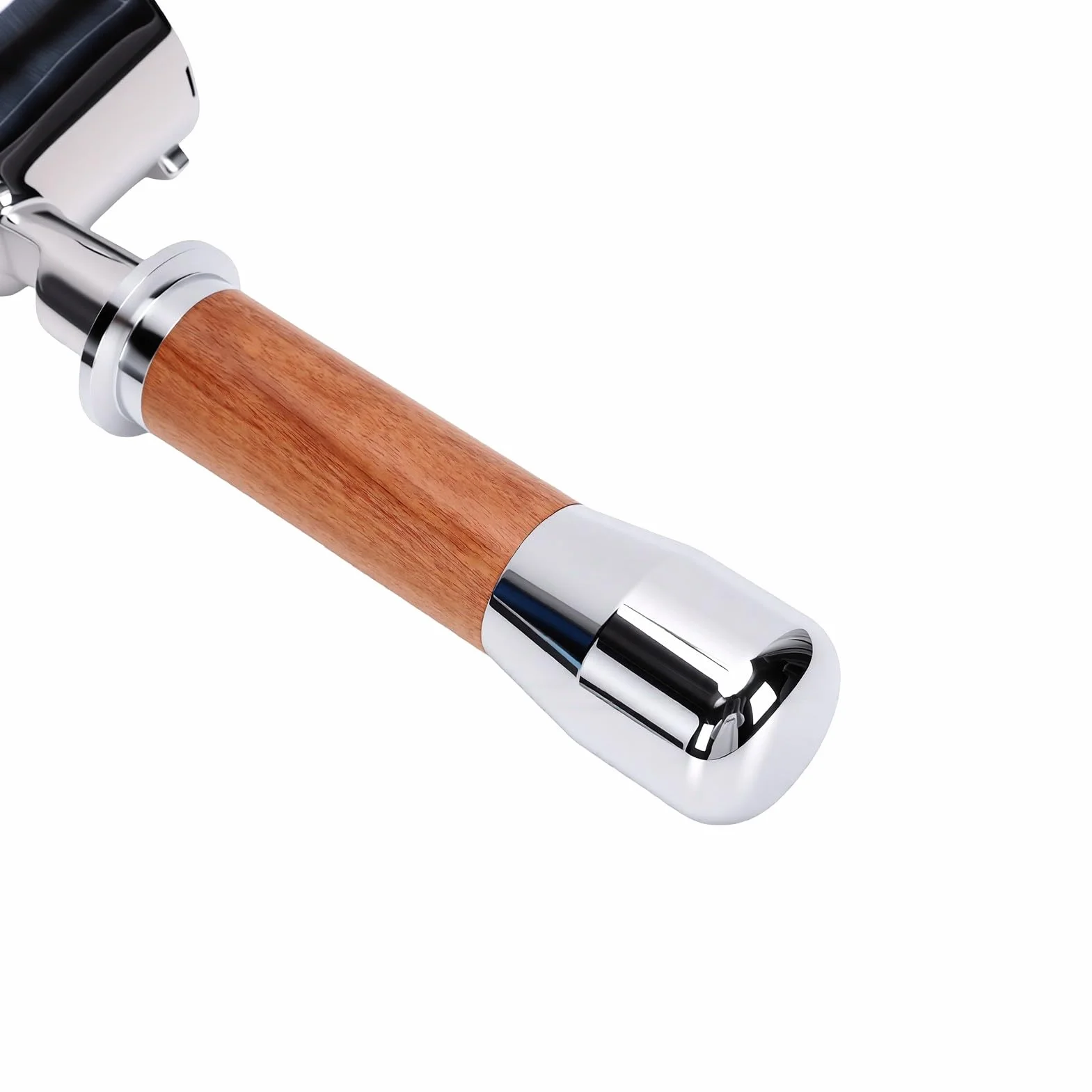 Uchwyt z Drewna Orzechowego 51 Mm Kolba |Ergonomiczna Wymiana Filtra do Kawy ze Stali Nierdzewnej Bez Dna dla Baristy (z dolną podwójną wylewką i trzema uszami)