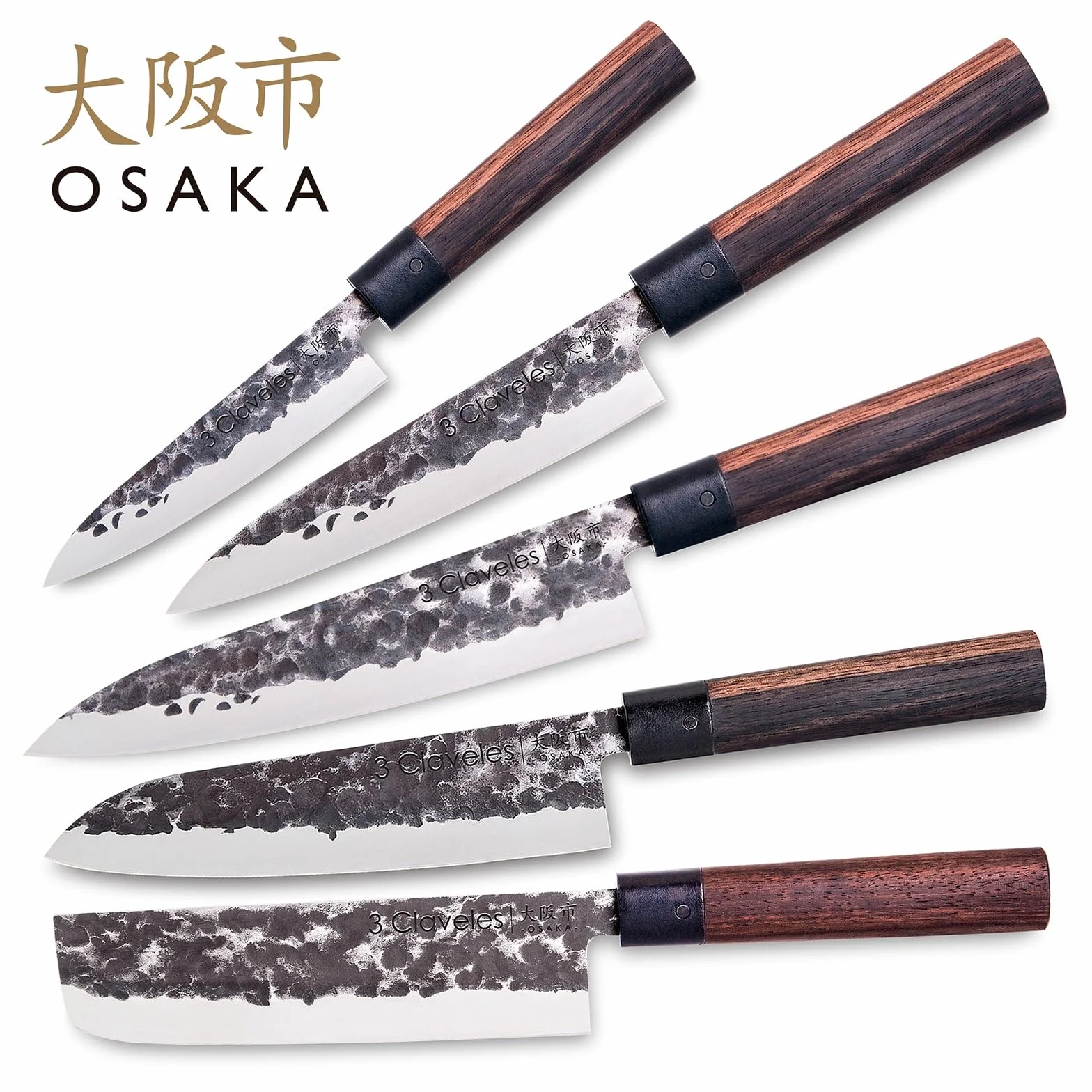 3 Claveles - Orientalny nóż kuchenny, drewniany uchwyt, stal szlachetna, linia Osaka - (16 cm - 6,5 cala), 1011