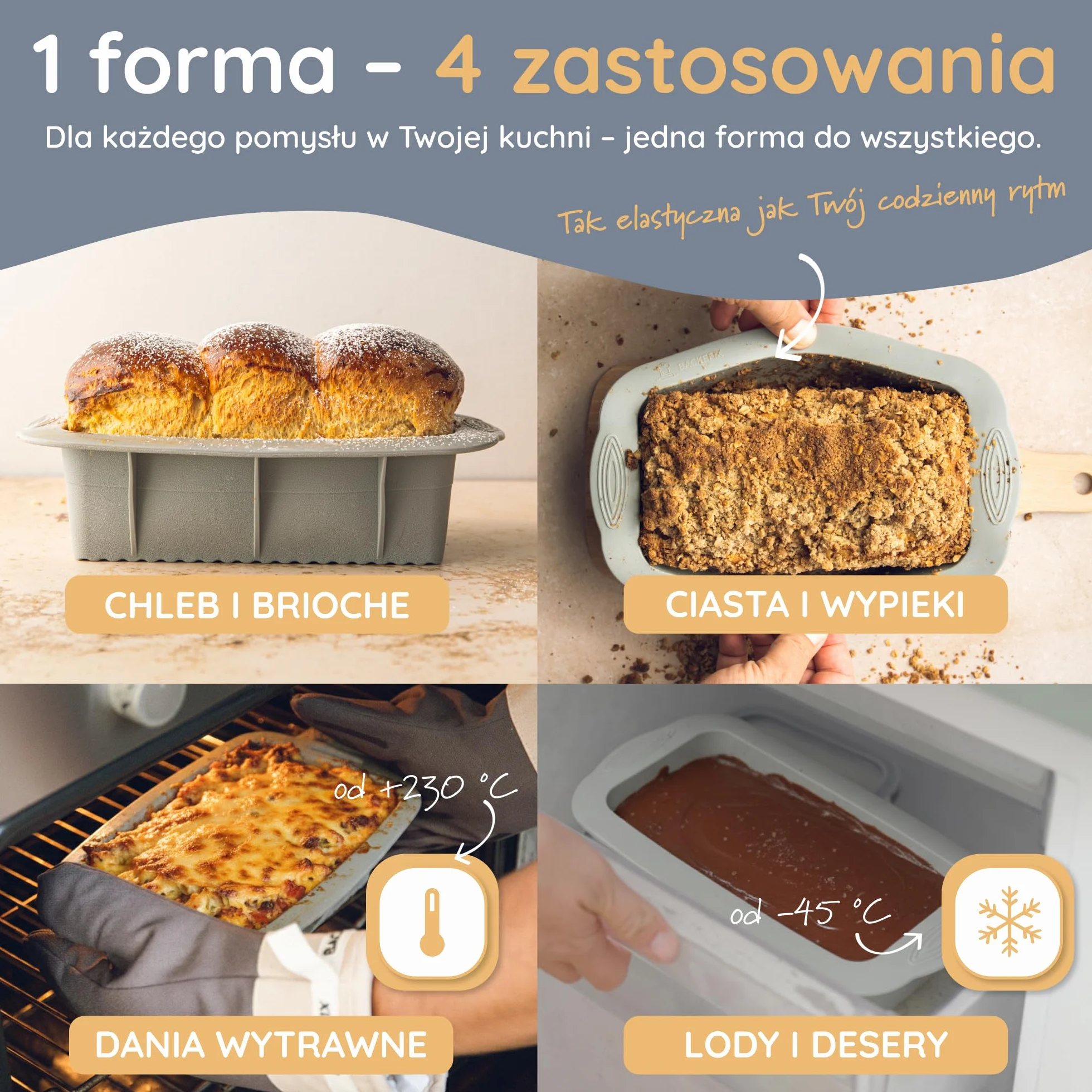 Backefix Silikonowa forma do pieczenia chleba, 21 cm, oryginalna silikonowa forma do pieczenia chleba, duża, również jako forma do pieczenia ciast – sprawdzona pod kątem jakości, bezpieczna dla