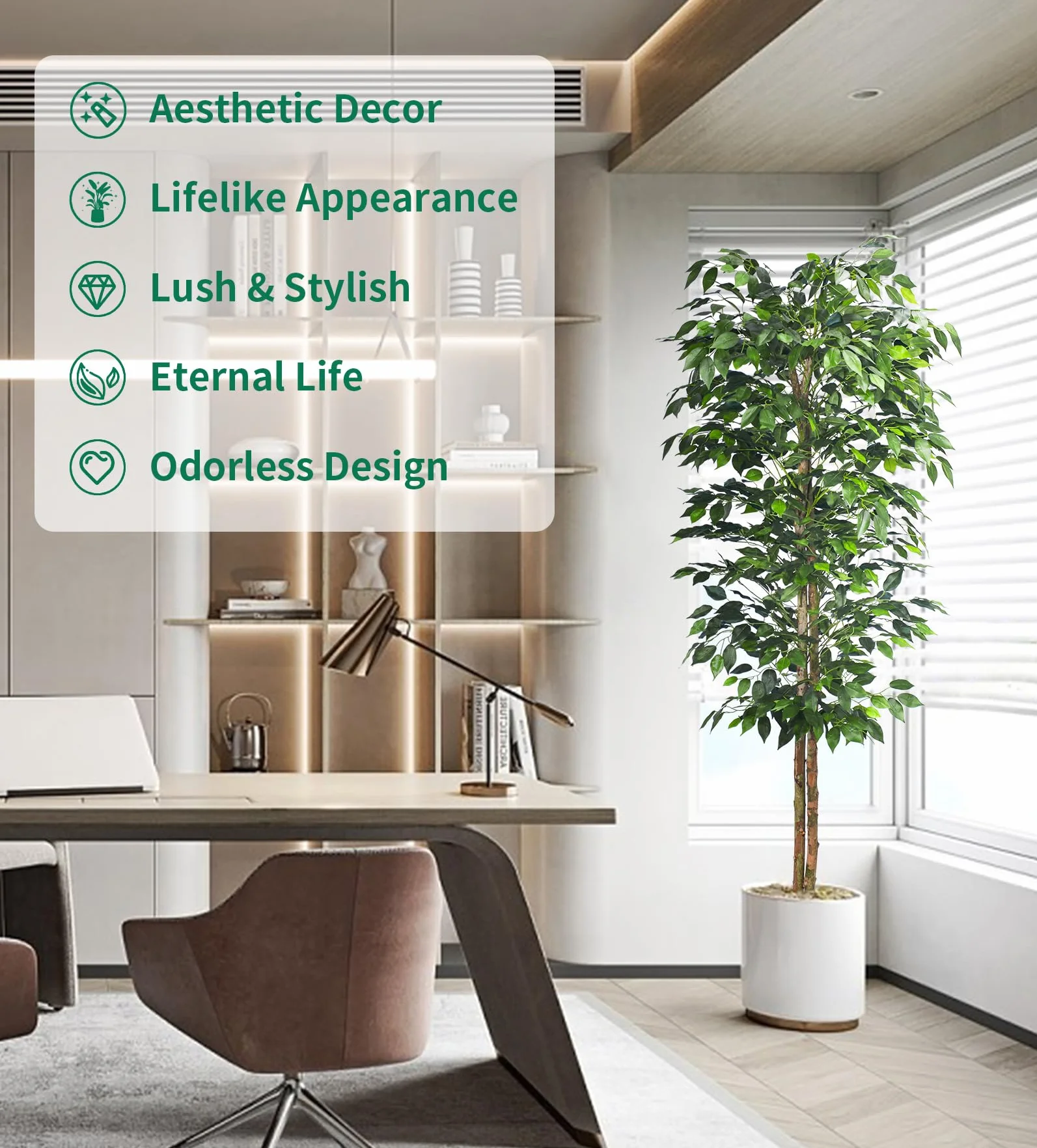 HAIHONG Sztuczne drzewo Ficus z realistycznymi liśćmi i naturalnym pniem, sztuczne drzewo figowe z solidną plastikową doniczką do pokoju dziecięcego, sztuczne drzewo figowe do biura, domu, do