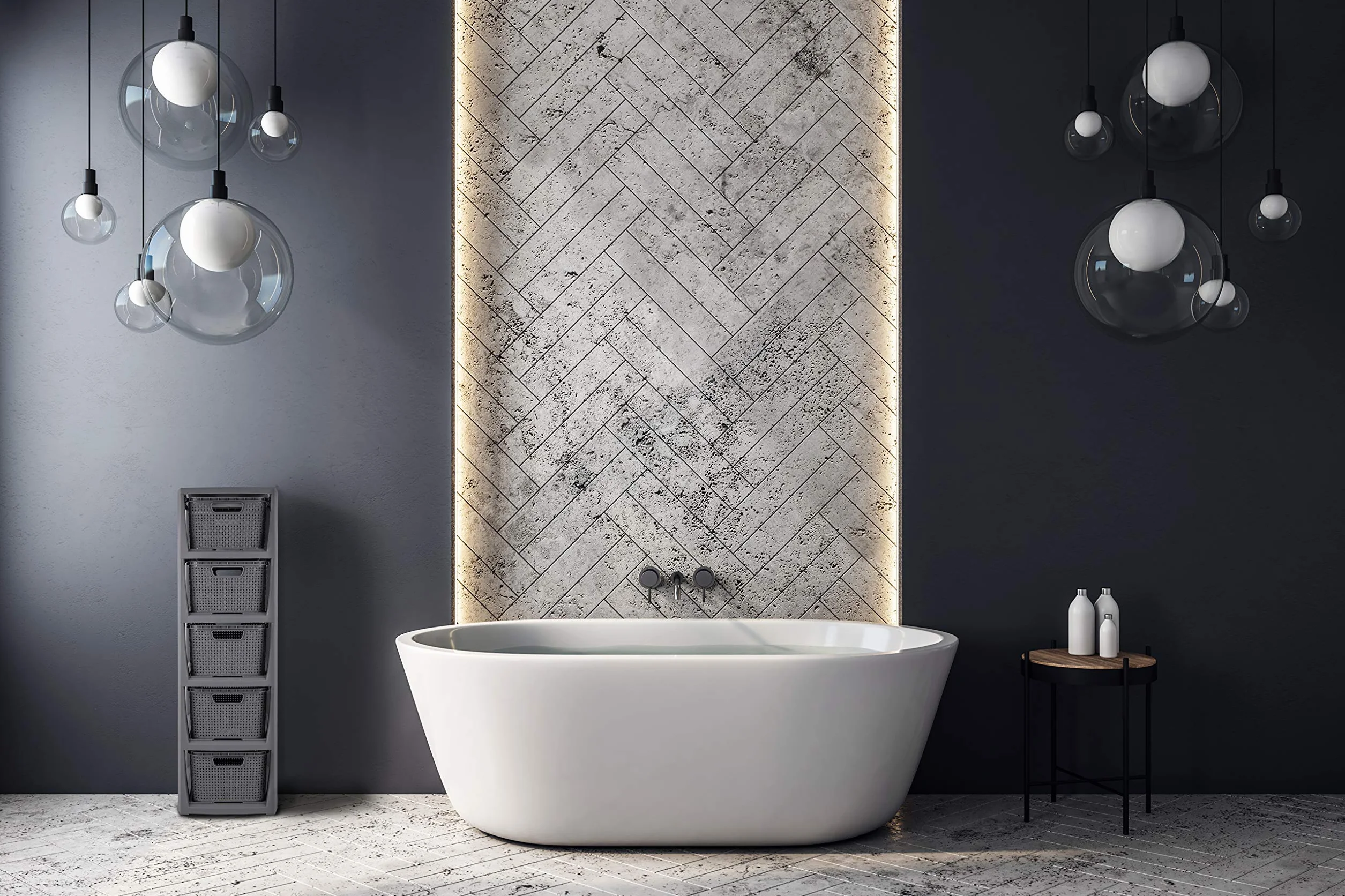 BranQ - Home essential Regał rattanowy, tworzywo sztuczne PP bez BPA, antracytowy, 29,5 x 24 x 80 cm, 5 koszy