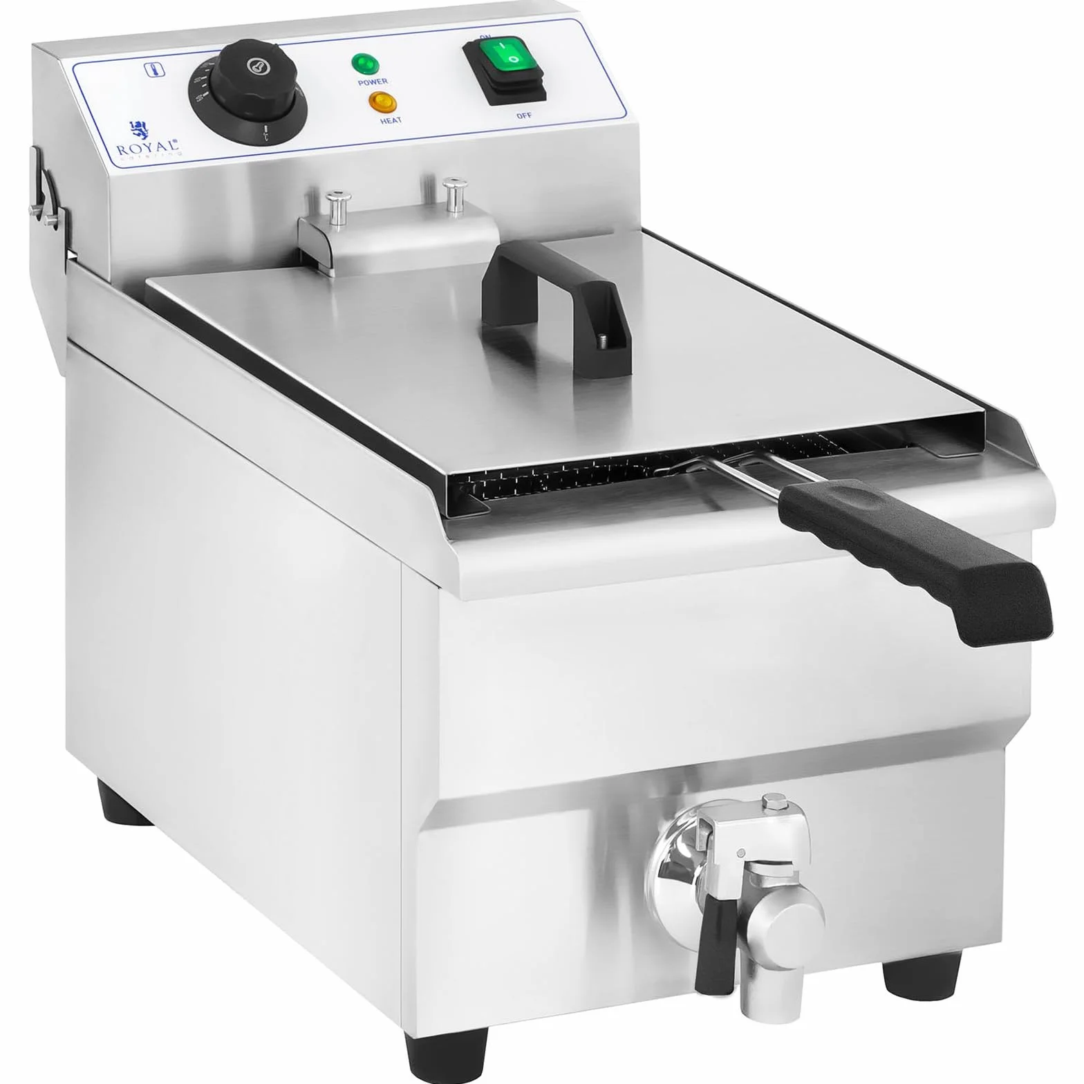 Royal Catering Frytkownica elektryczna ze stali nierdzewnej (pojemność 10 l, moc: 3000 W, termostat, kran spustowy)