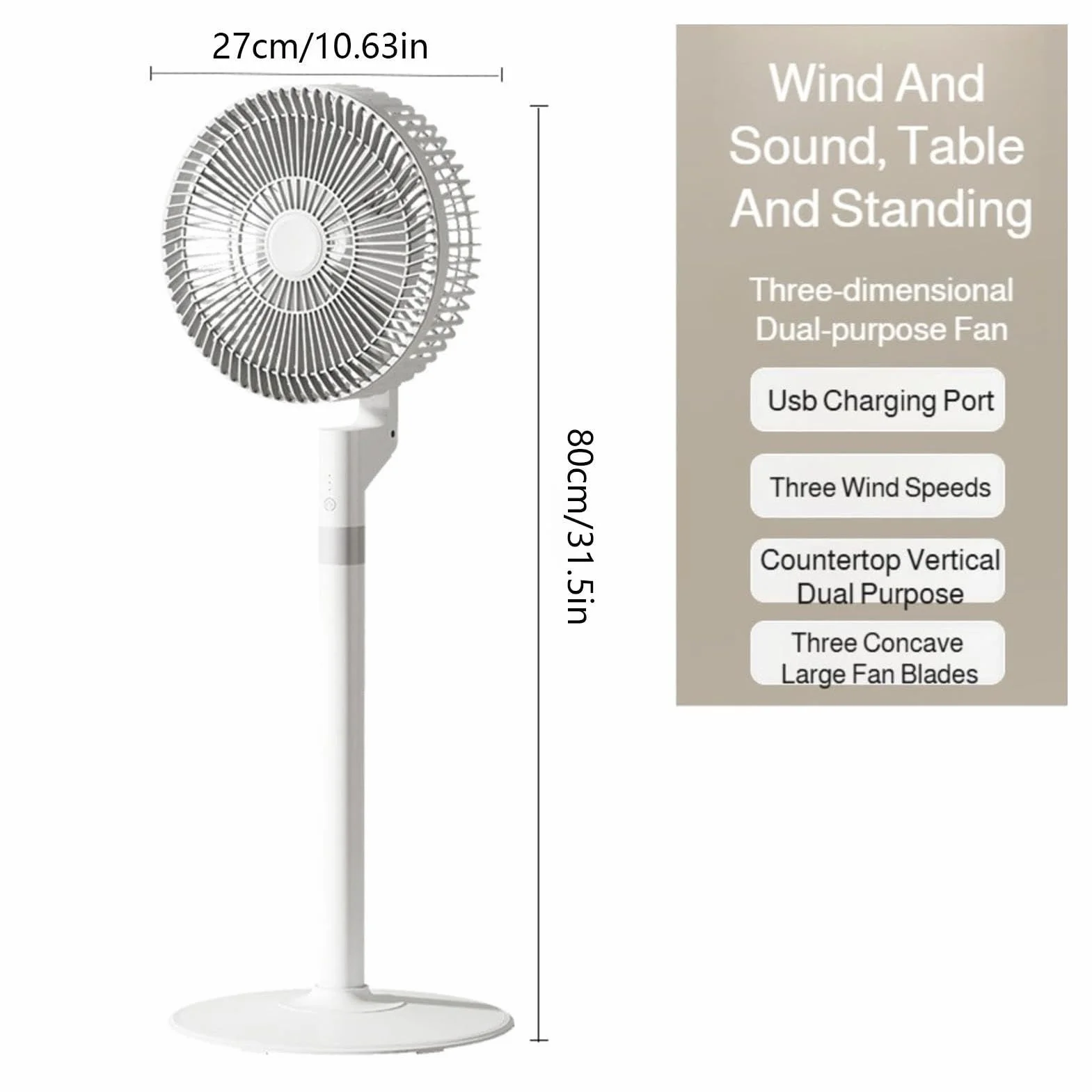 Wentylator Podłogowy 3-Biegowa Mocna Dmuchawa Stojąca Z Wtyczką USB I | Duży Wentylator do Garażu, Biura, Patio, Sklepu, Akademika, Łazienki, Pokoju, Domu