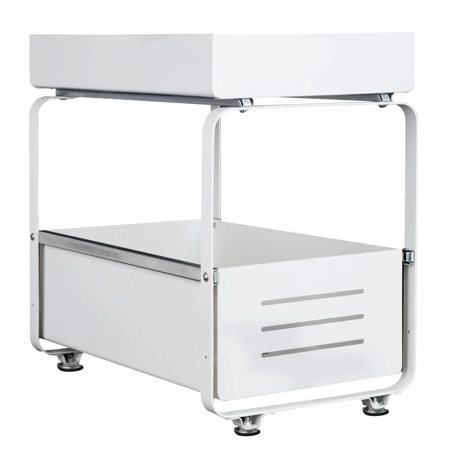 HUOLE Organizer pod zlewozmywak, metalowa szuflada do przechowywania, uchwyt przesuwny z przegrodami na przyprawy, prysznic, strażnik - kuchnia, łazienka, pod zlewem, półka garażowa-biała