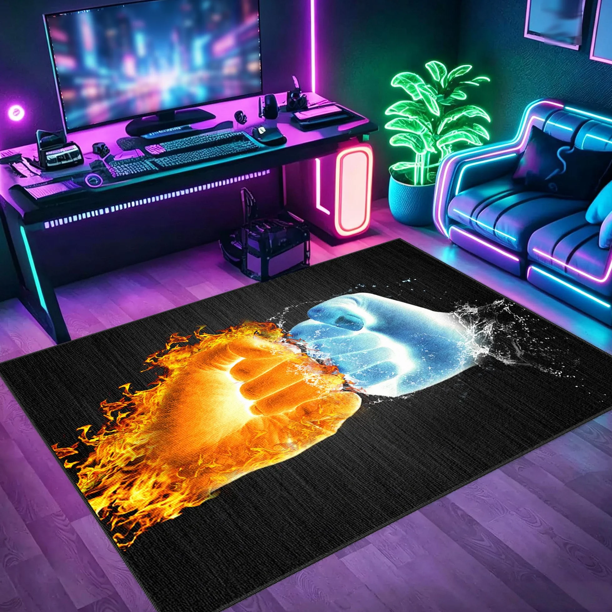 Zmywalny dywanik do pokoju zabaw, 110 x 150 cm / 43,31 x 59,06 cala Mata podłogowa na krzesło komputerowe do gier, mata sportowa, mata podłogowa dla graczy 3D do sypialni na krzesło biurowe