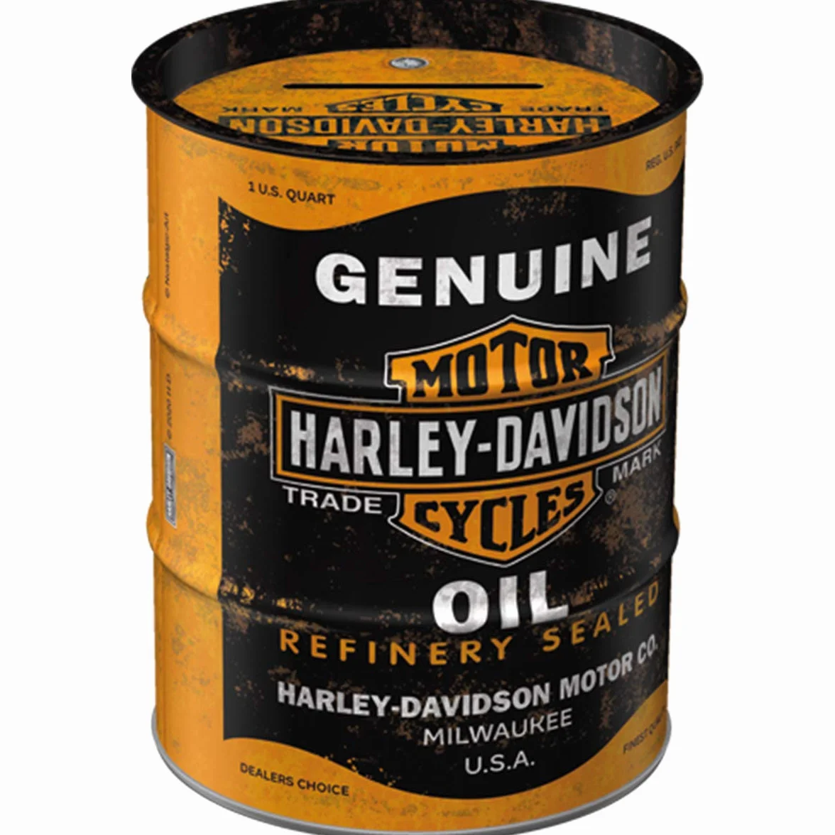 Nostalgic-Art Retro skarbonka, 600 ml, Harley-Davidson – Genuine Oil – Pomysł na prezent dla motocyklistów, Official License Product (OLP), metalowa skarbonka, Styl vintage