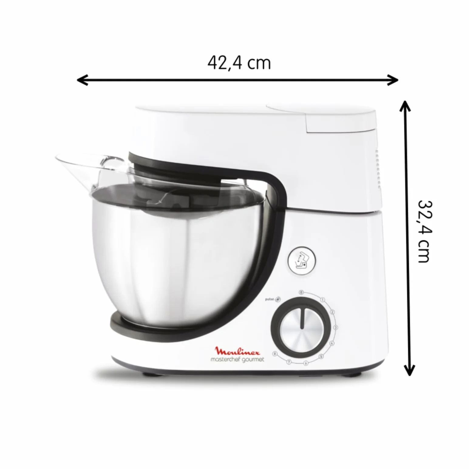 Moulinex Robot do ciasta, pojemność miski 4,6 l, 8 prędkości + Pulse, technologia Whisk dla idealnego ubijania, perkusista i ubijanie z odlewu aluminiowego, 1100 W, Gourmet Masterchef White QA510110