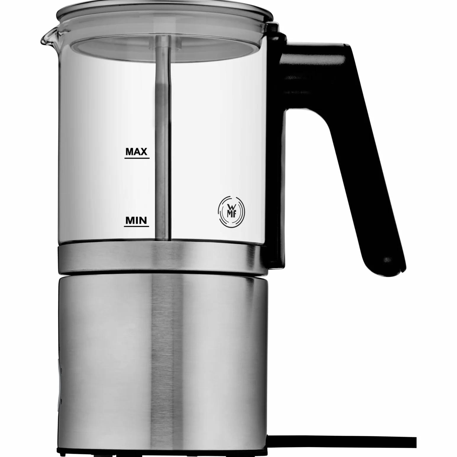 WMF Lono szklany spieniacz do mleka, elektryczny, 150-250 ml, 650 W, mikser Frappe Mixer, ekran dotykowy, do spieniania mleka na gorąco i zimno, gorące mleko, podgrzewacz do mleka, ekspres do kakao,