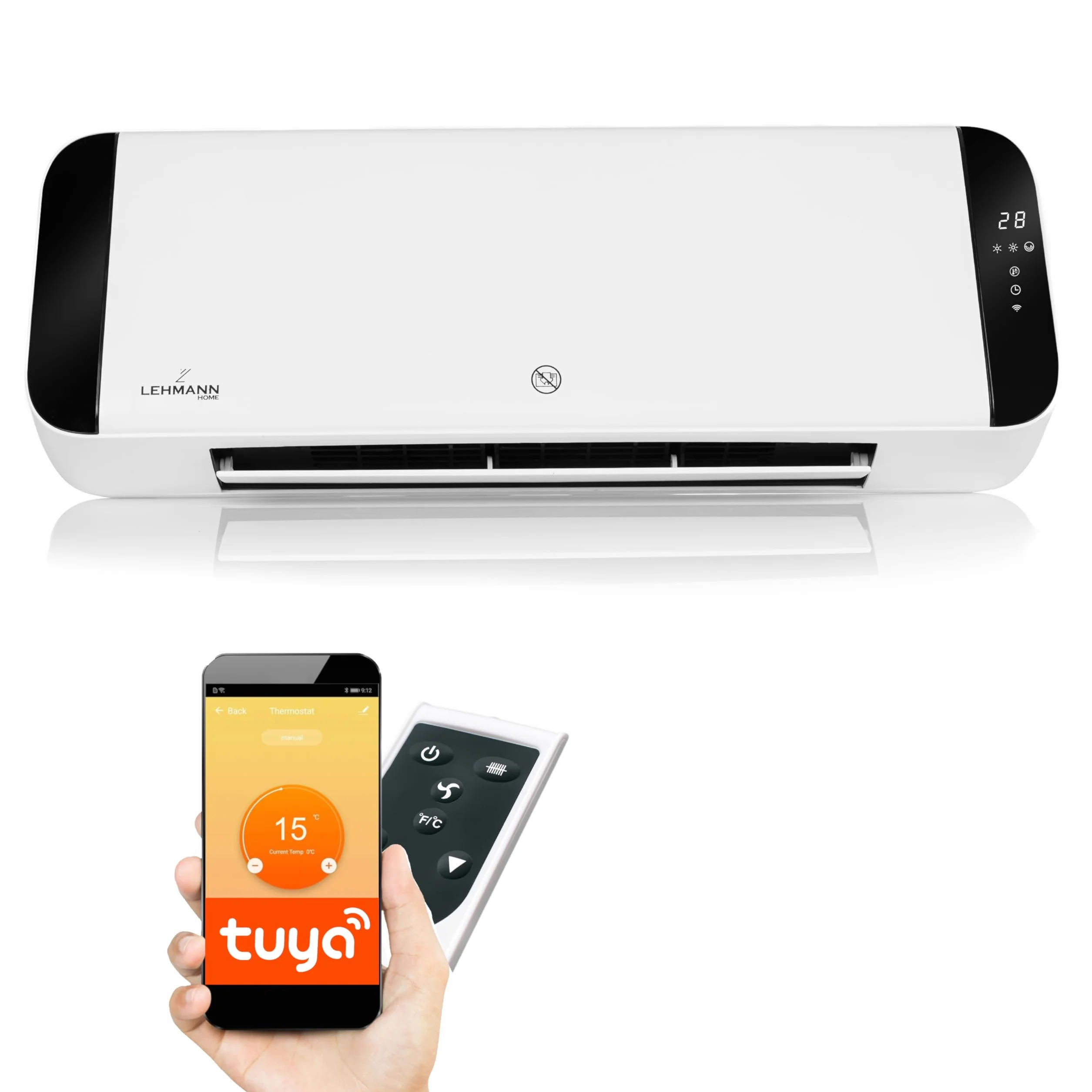 Lehmann LHOHH-2013A kurtyna powietrzna z 2 poziomami mocy 1000/2000 W, grzejnik ścienny z Wi-Fi, pilotem zdalnego sterowania, wyświetlaczem LED, termowentylator z timerem i oscylacją