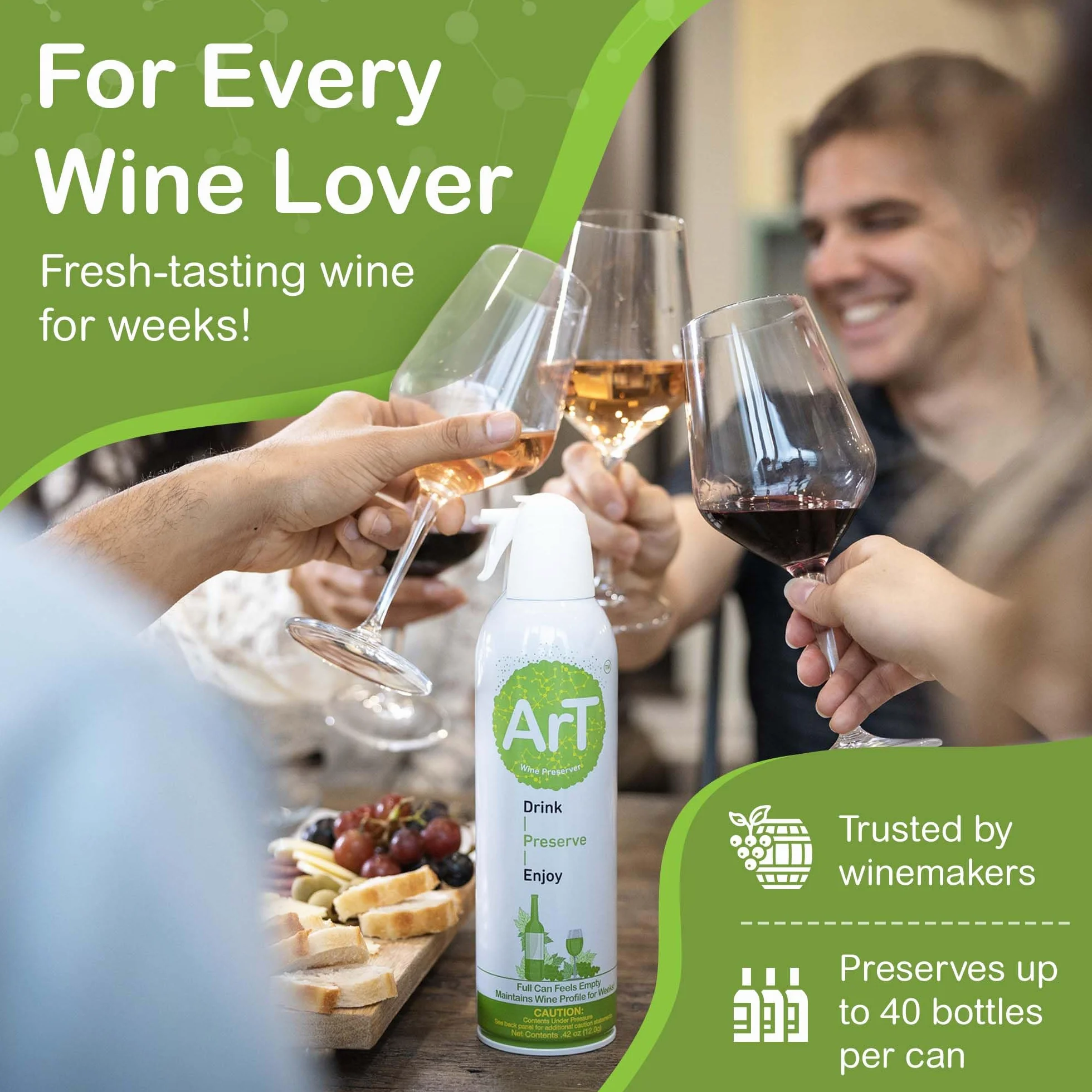 ArT Wine Preserver | Ciesz się winem - dłużej | Argon Wine Saver (4 sztuki)