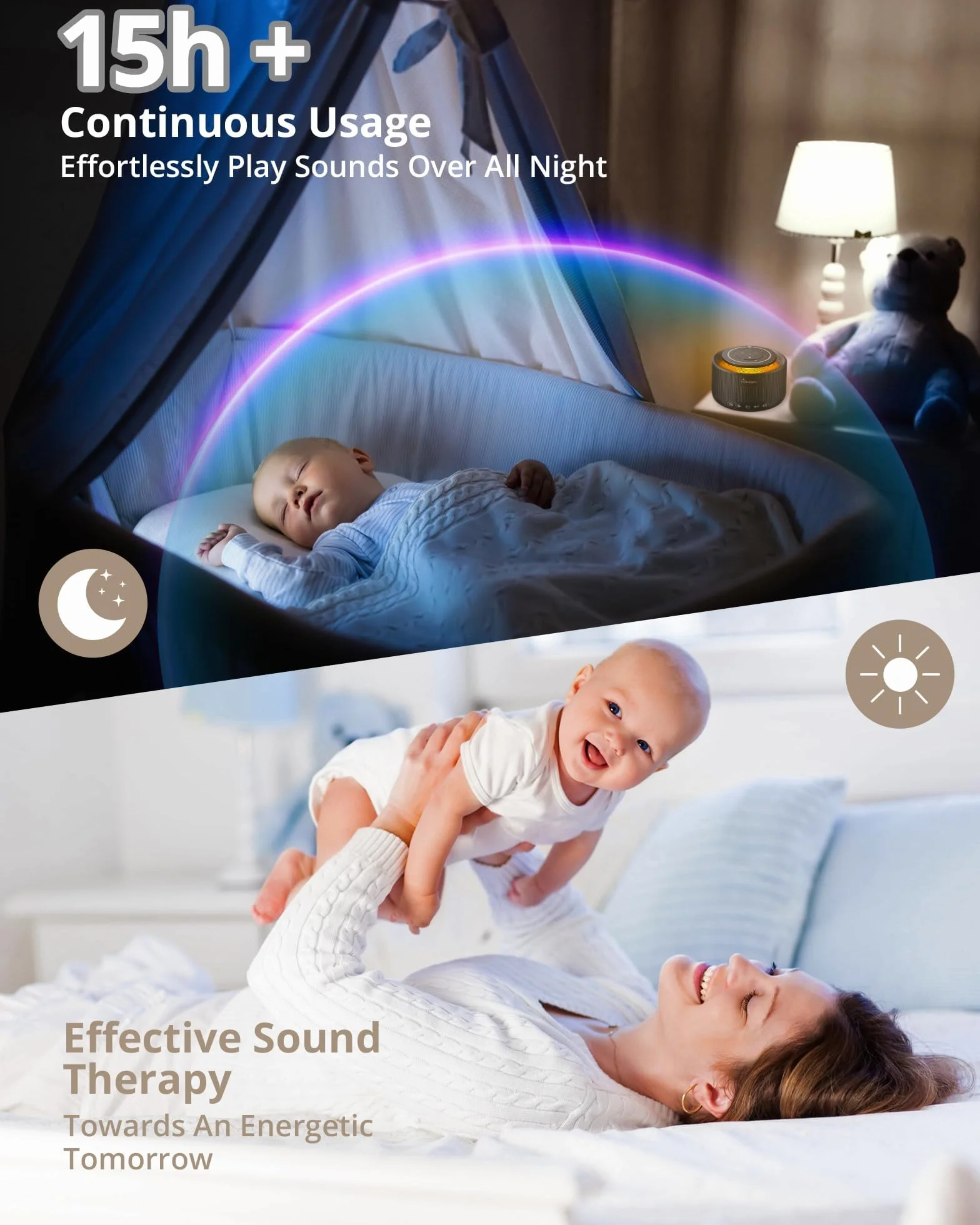 HOMGEN Biała maszyna do szumów dla dorosłych i niemowląt Maszyna dźwiękowa z lampką nocną i 30 relaksującymi dźwiękami White Noise Machine Baby Przenośny z funkcją pamięci i ładowania przez