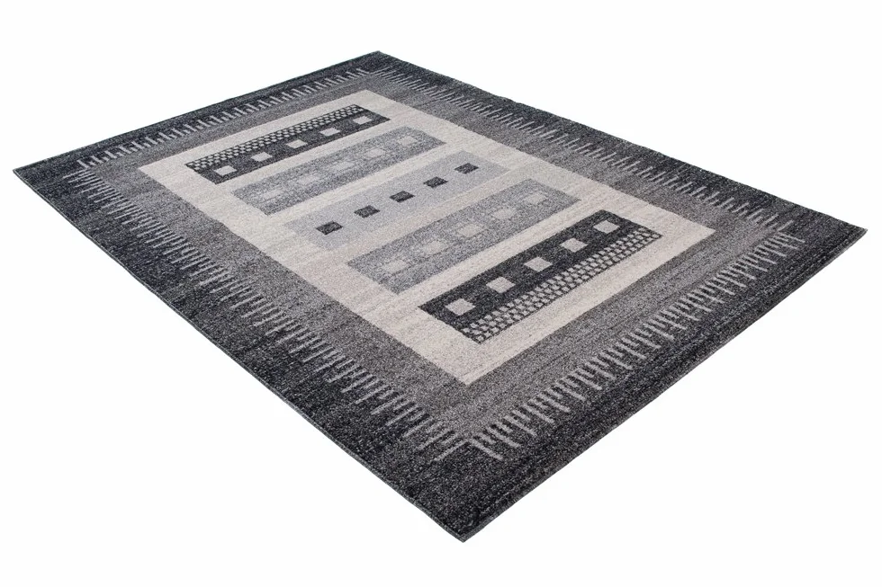 Tapiso® Dywan Sari z krótkim włosiem | melanżowy designerski dywan w kolorze szaro-białym, czarnym, z abstrakcyjnym wzorem w paski, karo, diamenty, idealny do salonu, pokoju gościnnego, jadalni, Ökotex 120 x 170 cm