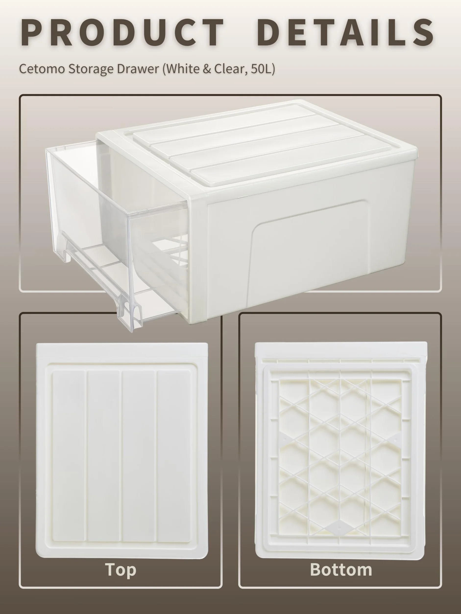 Cetomo D1050 x 3 50 l x 3. Plastikowe szuflady do przechowywania do układania w stos, pudełko do przechowywania, wielofunkcyjne pojemniki do sypialni, łazienki, szafy, akademika, pokoju