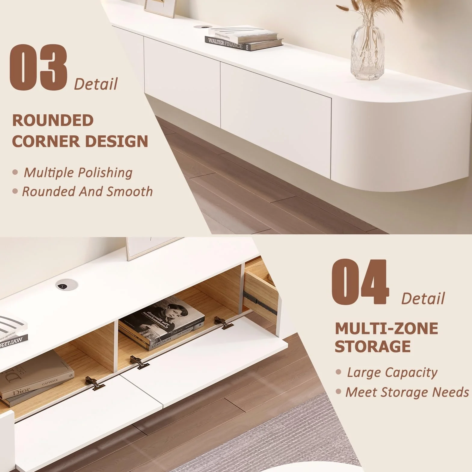 Floating TV Stand Wall Mounted TV Cabinet With Door & Drawer 200x24x20cm