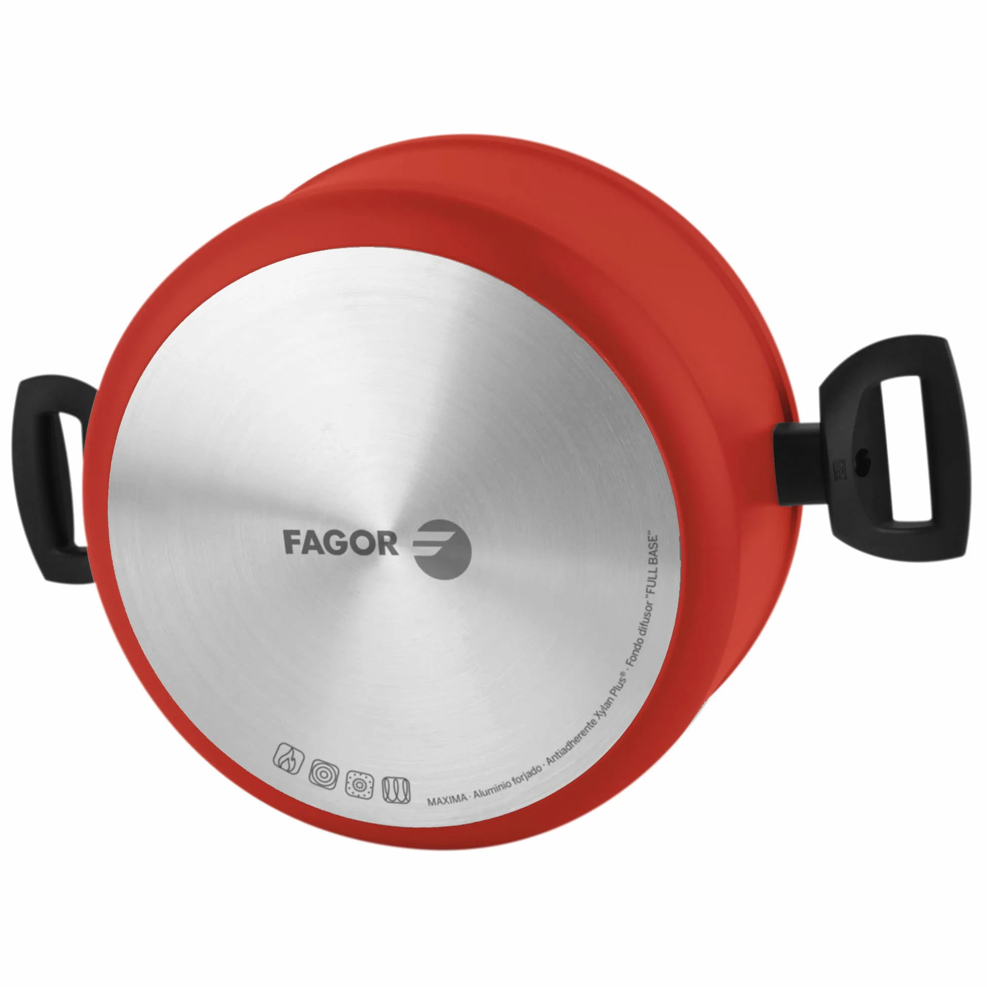 Fagor Maxima Zestaw 8 garnków indukcyjnych 20-24 cm 2 szklane pokrywki 3 patelnie 18-20-24 cm Rondel 16 cm Kute aluminium nieprzywierające bez PFOA Czerwony