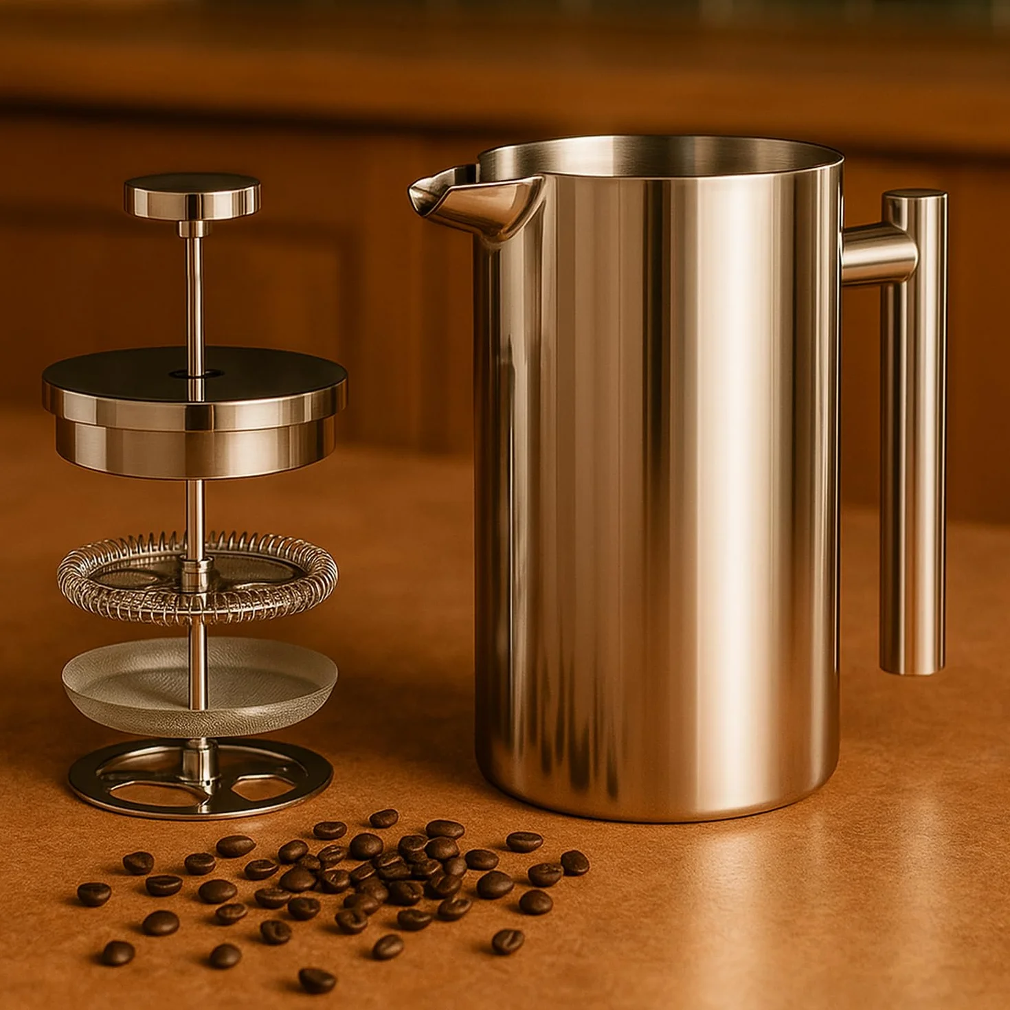 Prasa francuska ze stali nierdzewnej 1L Cafetiere z podwójną ścianką izolacyjną