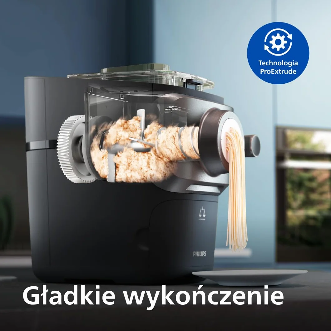 Philips Seria 7000 Urządzenie do wyrobu makaronu - Technologia ProExtrude, Automatyczne ważenie, 8 tarczy formujących, Idealne ciasto, Łatwe czyszczenie, Czarny (HR2665/93)