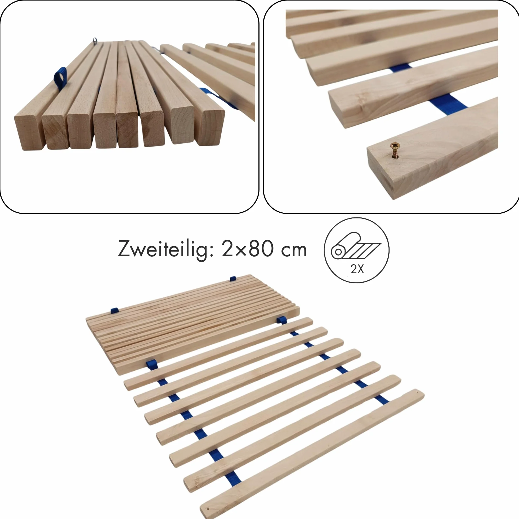 Rolowany Stelaż Listwowy 160x200 cm PREMIUM – 22 Listew z Litego Drewna Bukowego x2, Nośności do 170 kg na Stronę, Wytrzymały i Łatwy w Montażu, Wkręty w Zestawie